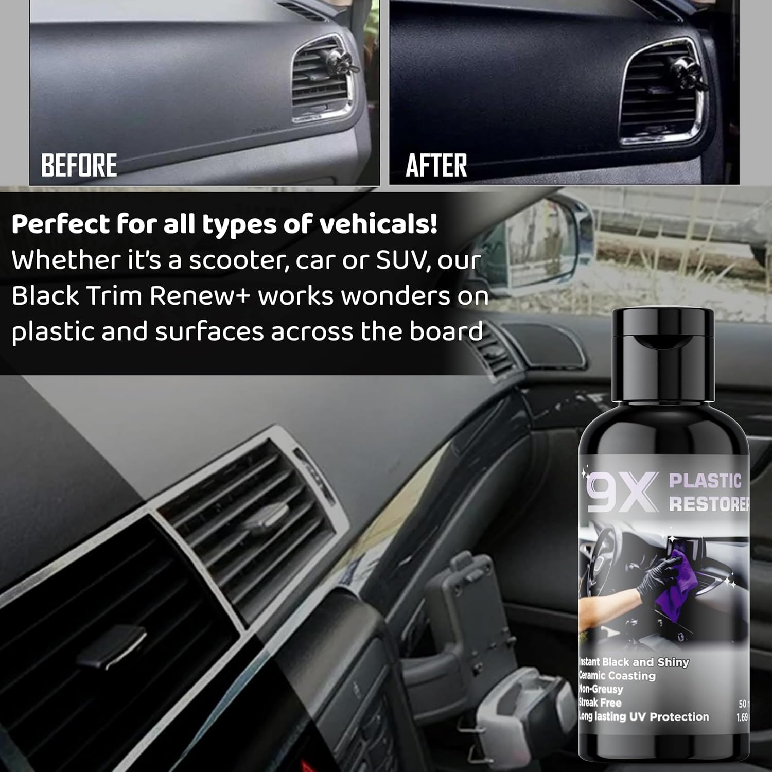 SHOPYSTAR Crystal Coating for Bike car Plastic Parts | 30ml PVC Restorer for Car Revitalizing Coating Agent | Car Maintenance Dashboard Plastic Parts Cleaner Polish Shining Accessories PACK OF 1 1