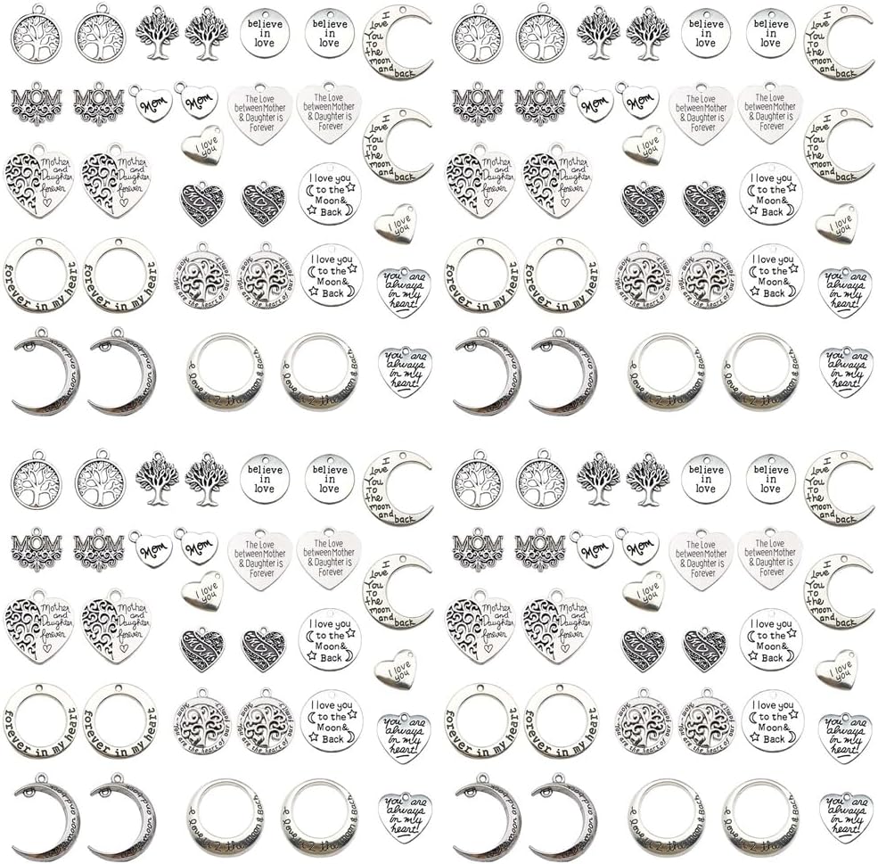 Sailanzi 32pcs Antique Silvery Mother's Day Set Tree of Life Pendant Jewelry Making DIY Keychain Earrings Pendant Various Design Charms for Jewelry Making Bracelets Necklace (M283)