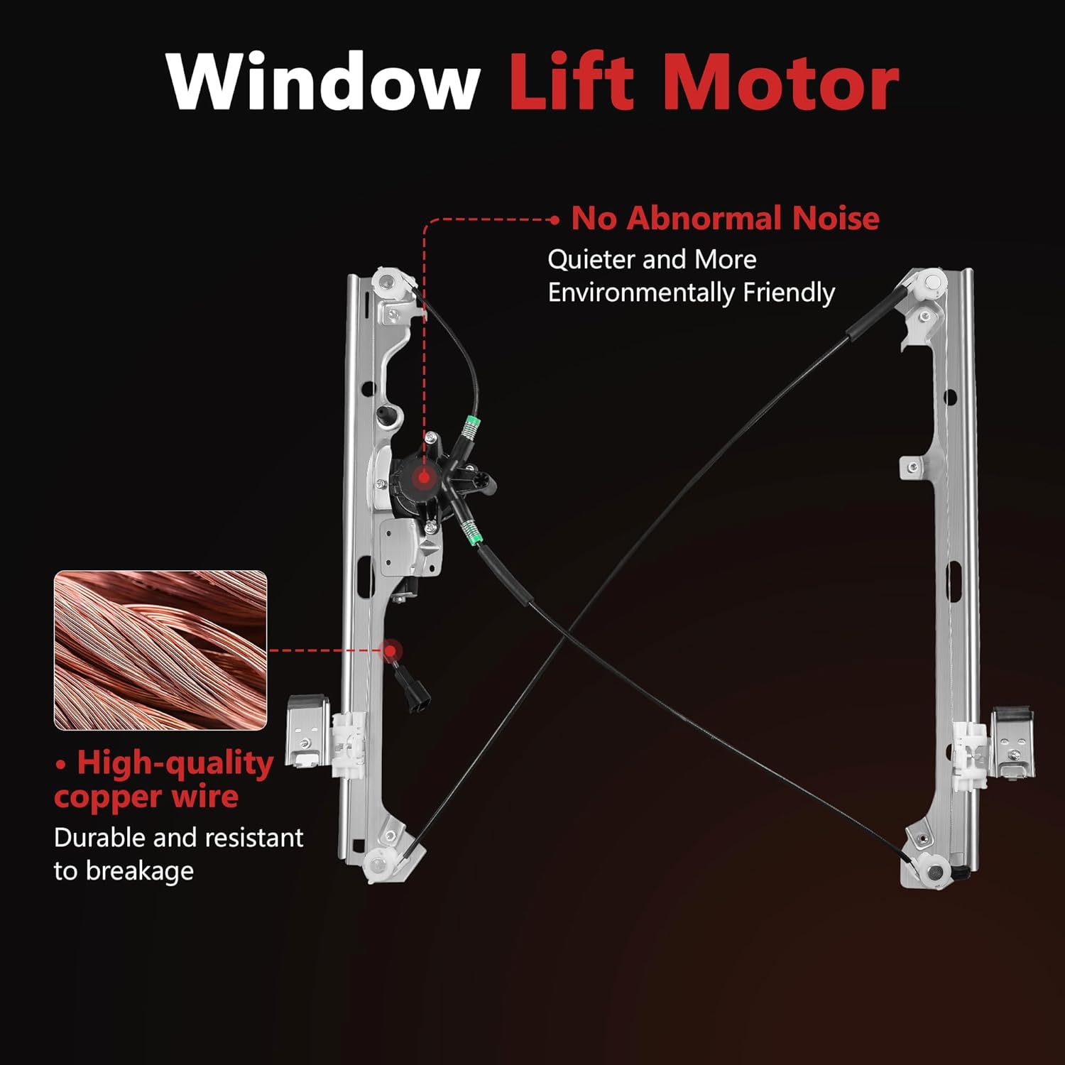 HYR Front Driver Side Power Window Regulator with Motor Fit for 2001-2006 Chevy Silverado 1500 2500 3500, Avalanche Suburban GMC Sierra 1500 2500 Yukon XL Cadillac Escalade, 741-644 (2 Pins)