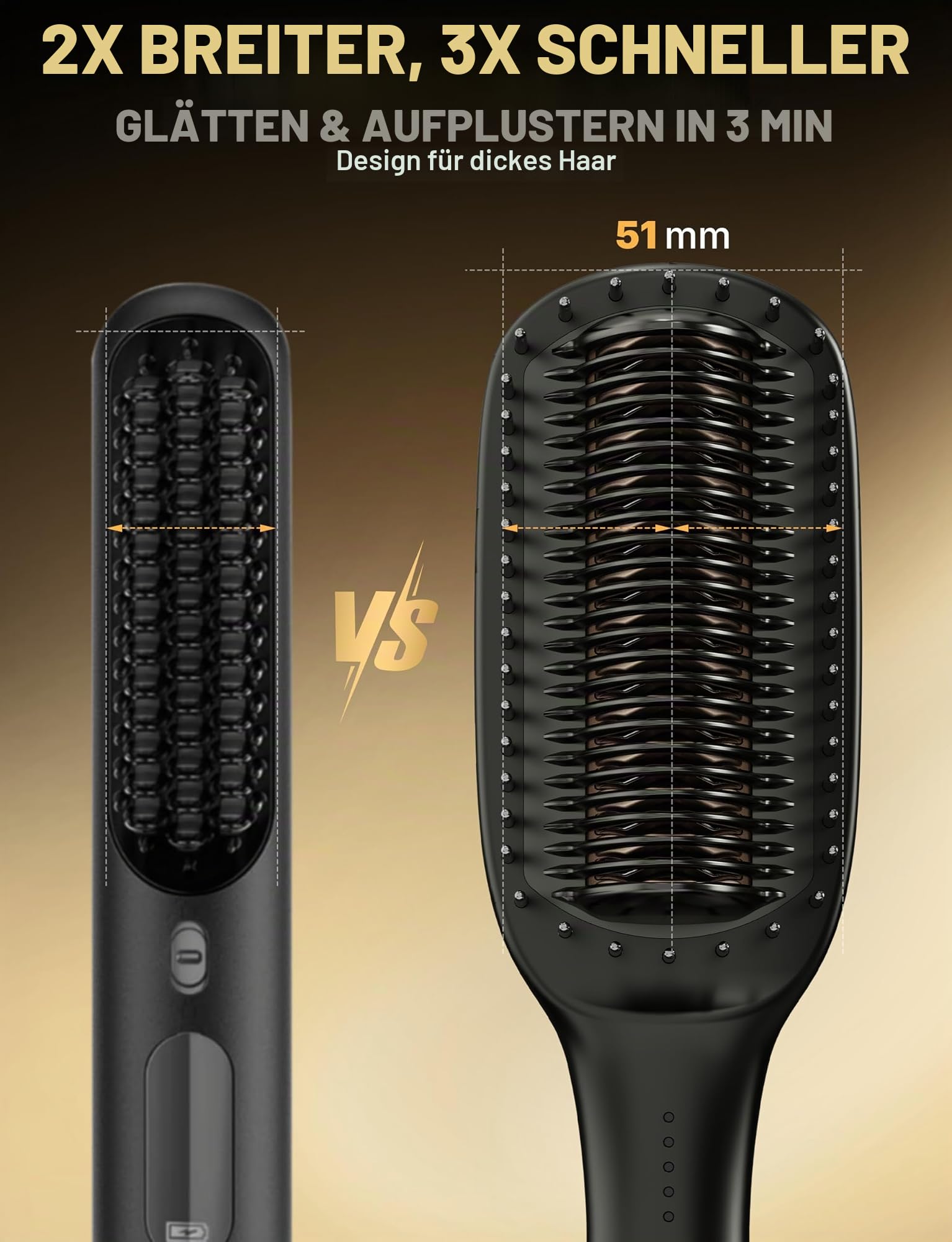 Glättbürste Breit Glätteisen Breit Extra 51mm, Glättungsbürste & Haarglätter Professioneller 2 in 1, 40Million Anti-Frizz Ionen-Technologie PTC Keramik Warmes Anti-Verbrennungsdesign, 140~230℃ Frauen