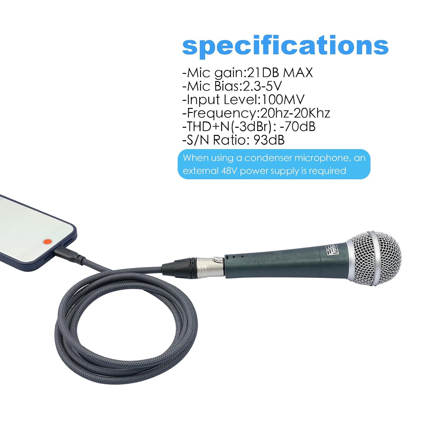 20Feet Female XLR to USB C 21DB high gain Micphone Cable,USB C to XLR for Dynamic Microphone iPhone 15 Pro,Mac Book,ipad,Notebook,Tablet Recording Cable