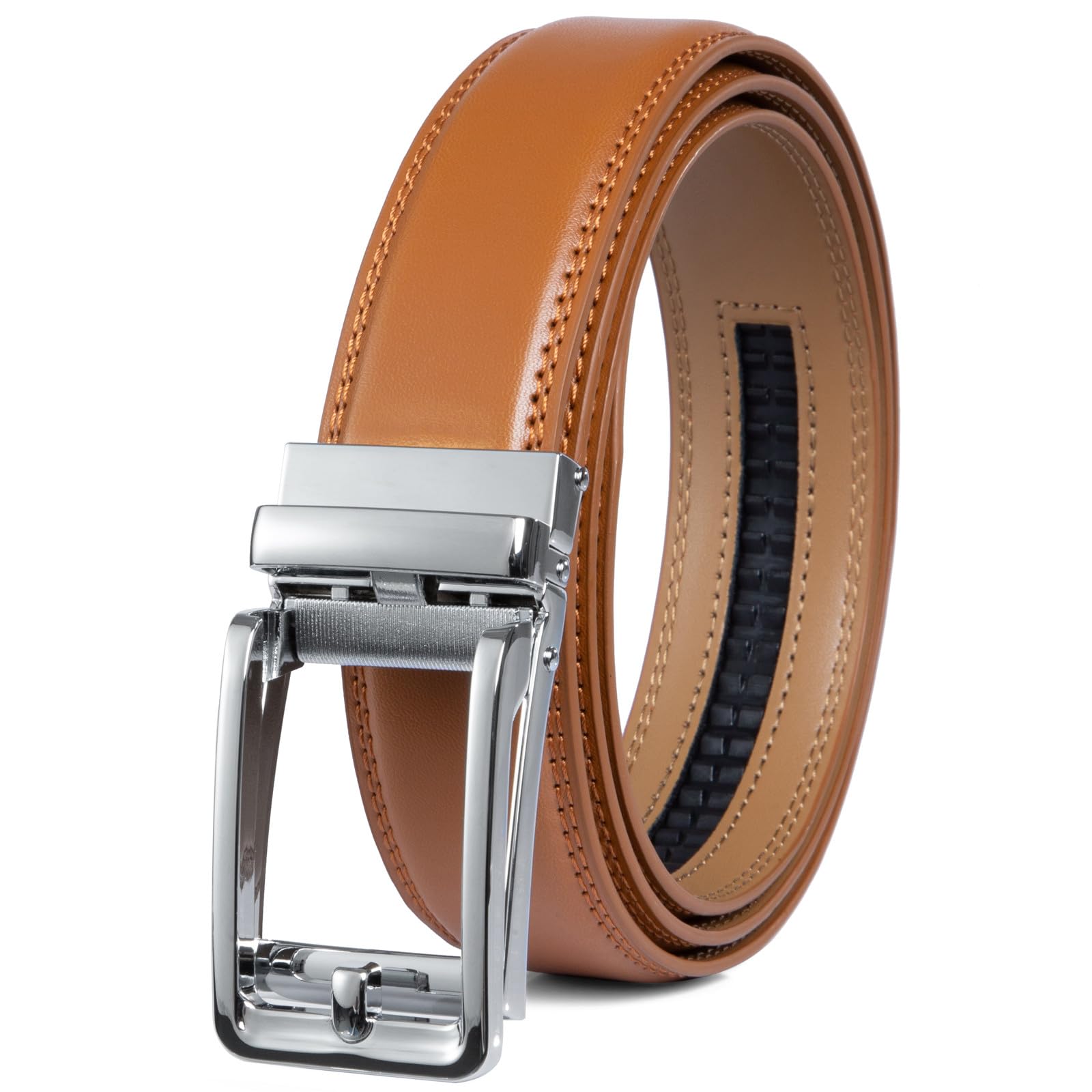 Founders &amp; C Men's Ratchet Comfort Click Belt -1 3/8 Leather Dress Belt | Slide Buckle,No Holes Micro-adjustment,Trim to Fit,Pairs with Suits,Chinos,or Casual Jeans,Gift Box
