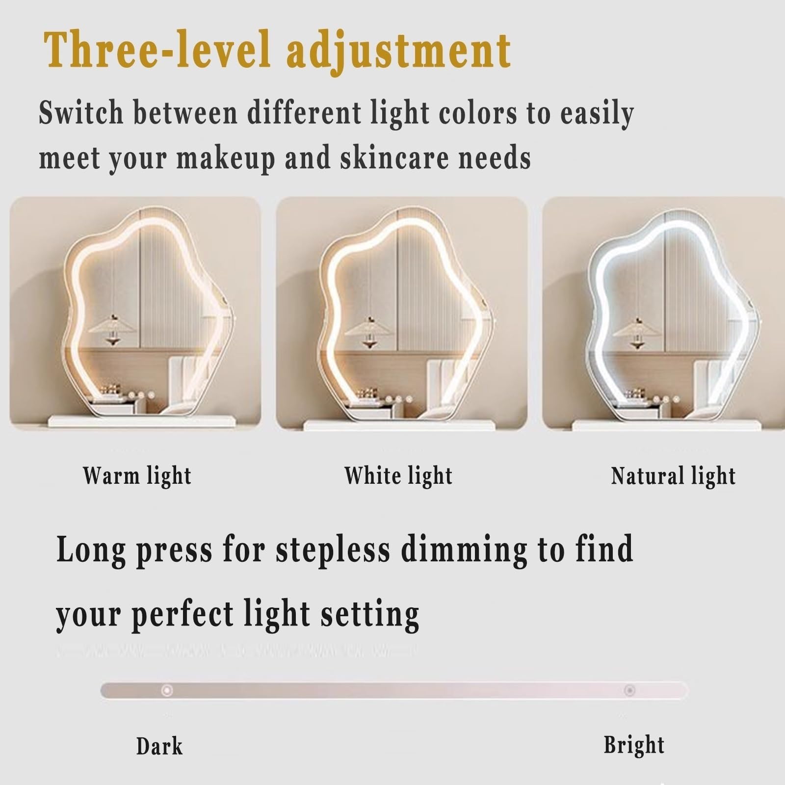 Tavolo da trucco a LED con 6 cassetti, sgabello e uscita per camera da letto, 105 + 100 cm, design moderno, tavolino da toeletta illuminato con contenitore, ideale per gli amanti della bellezza