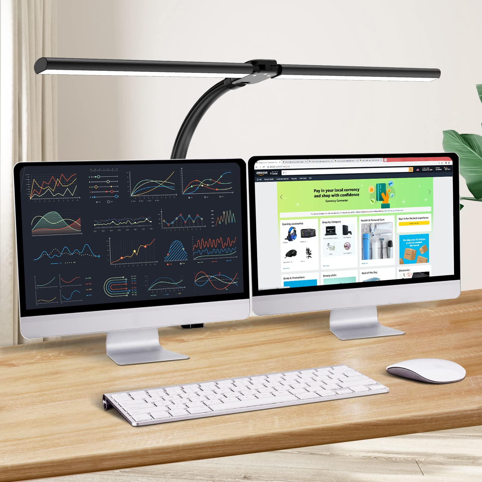 Ksunun Double Head LED Desk Lamp, Architect Desk Lamps for Home Office, 24W Brightest Workbench Office Lighting-5 Color Modes and 5 Dimmable Eye Protection Modern Desk Lamp for Monitor Studio Reading