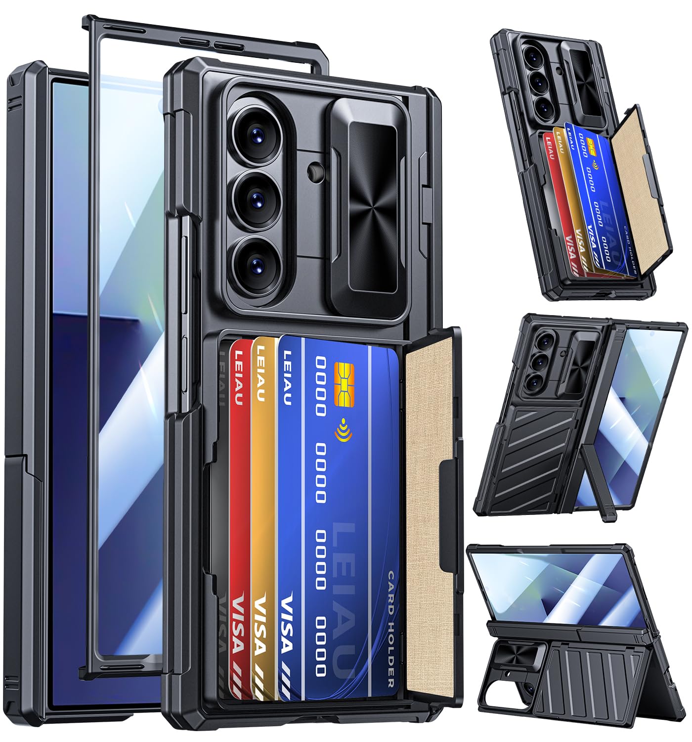 Funda tipo cartera para Samsung Galaxy Z-Fold-7: [tarjetero y funda para cámara] [bloqueo RFID] - Funda resistente para teléfono con soporte vertical y horizontal, parte trasera texturizada