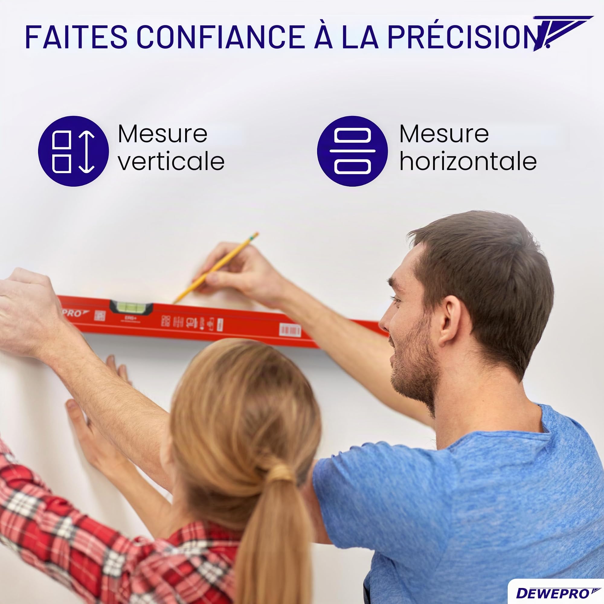 DEWEPRO Lot de 3 niveaux à bulle - Laqué rouge - Longueurs : 40 cm, 60 cm et 100 cm - Tolérance de mesure : 0,5 mm/m - Niveau à bulle en aluminium