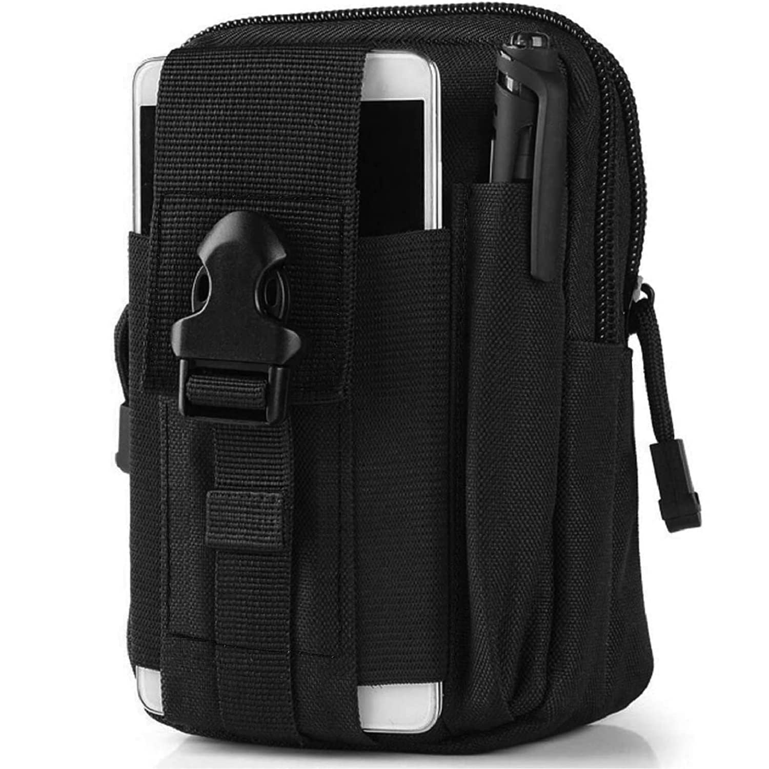 Tactical Molle Pouch, Compact Utility Belt Pouch, Military Army EDC Waist Bag with Cell Phone Holster for Sports, Hiking, Camping, Traveling (Black) (Black)-image-25
