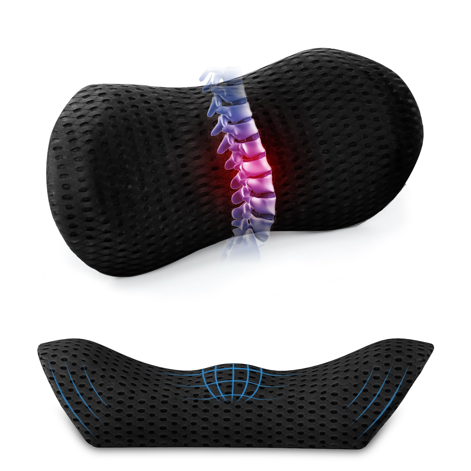 lumbar support pillow memory foam back support pillow for lower back pain relief back pillow for sleeping back support lumbar pillow for sitting resting driving traveling- black