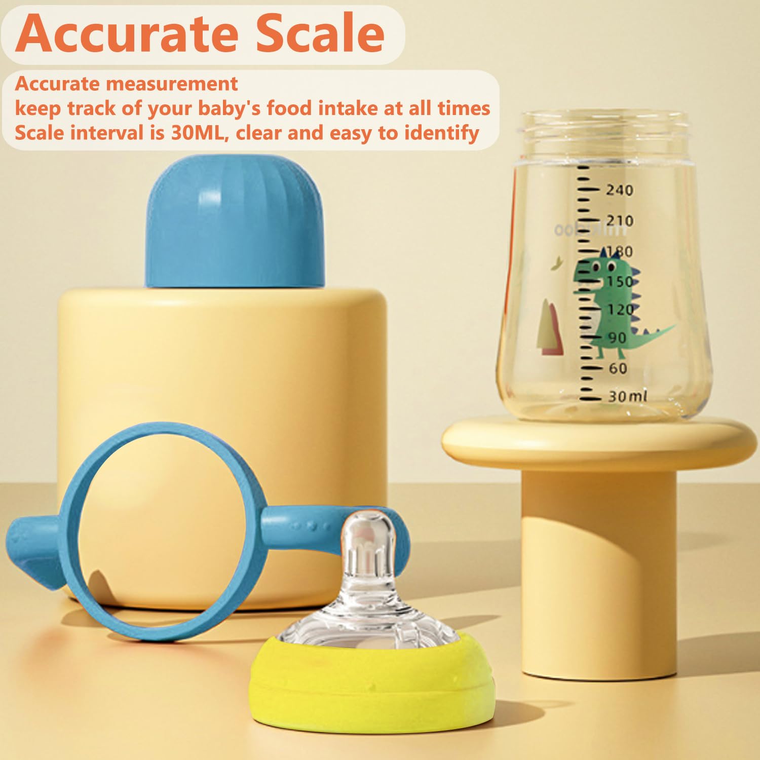 Qshare 2 in 1 Baby Sippy Cup with Straw and Spout 240ml,Toddler Drinks Water Bottles Trainer Cup with Handles for Babies 6 12 Months(One Bottle with 3 Spout) (Blue) - Image 4