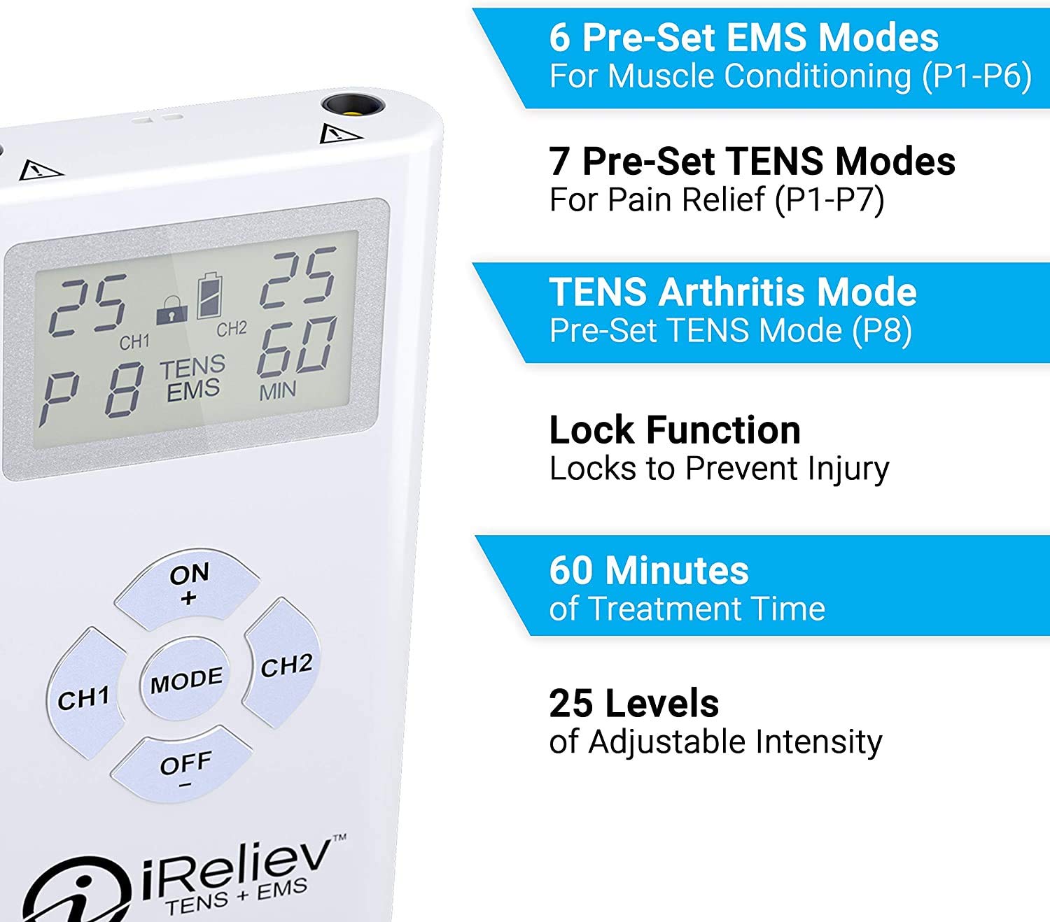 iReliev TENS + EMS Combination Unit Muscle Stimulator for Pain Relief