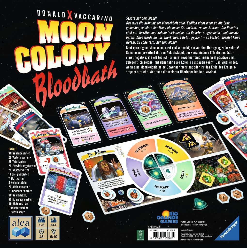 Ravensburger 25161 Alea Moon Colony Bloodbath - gioco da tavolo per famiglie e adulti dai 14 anni in su - per 1-5 giocatori - gioco di carte con umorismo nero