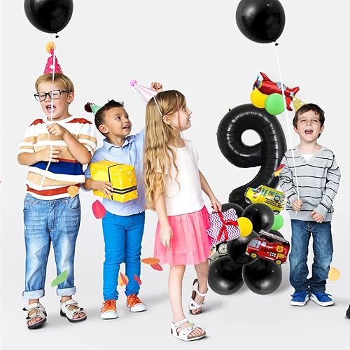 Miniatura 5 de MSMANCY Decoraciones de cumpleaños de autos, globos grandes de 32 pulgadas, número 9, 32 piezas, suministros para fiestas de cumpleaños de