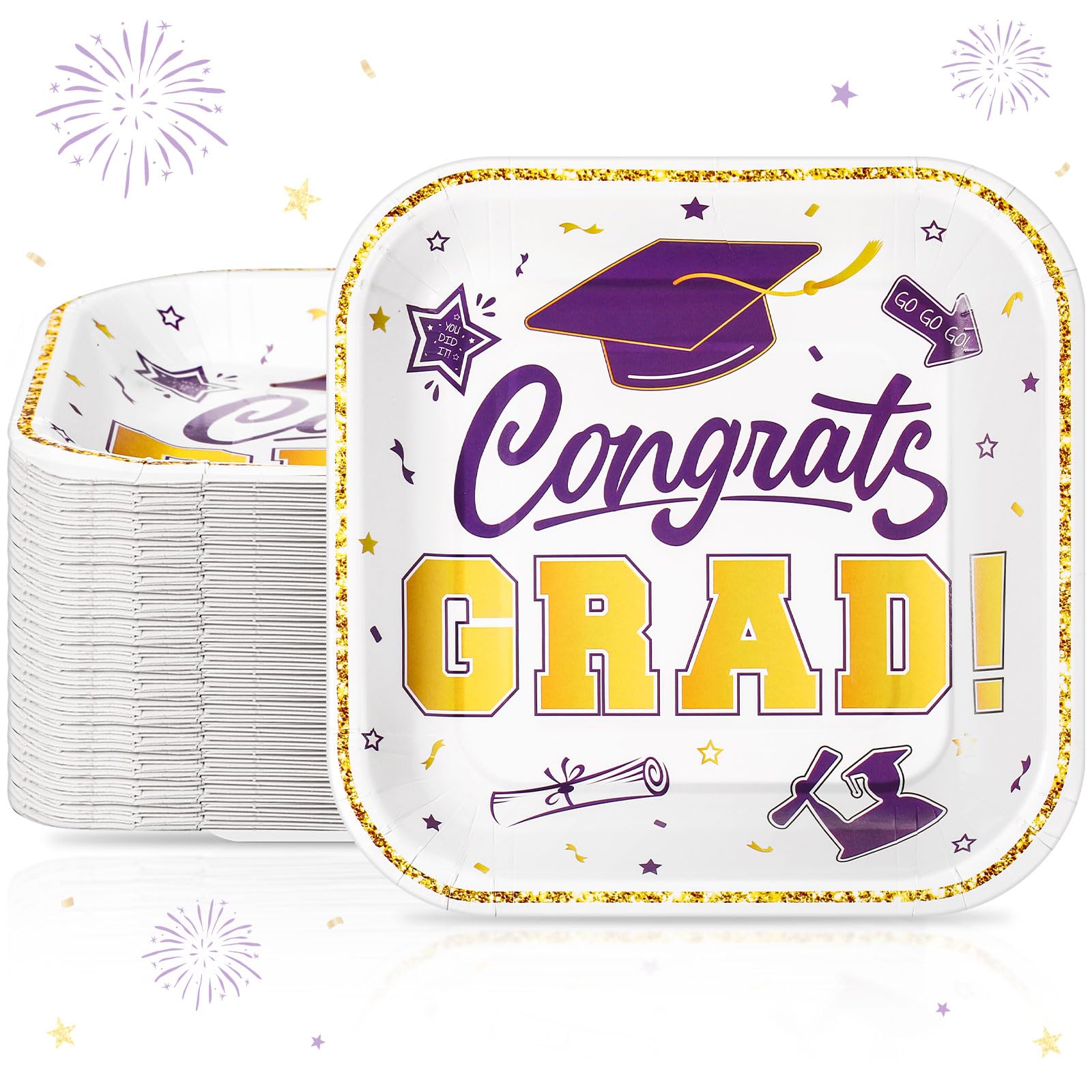 Funnymoom 120 Pcs 7 Inch Graduation Plates 2025 Graduation Party Supplies Disposable Paper Plates Cocktail Class of 2025 Party Favors for Congrats