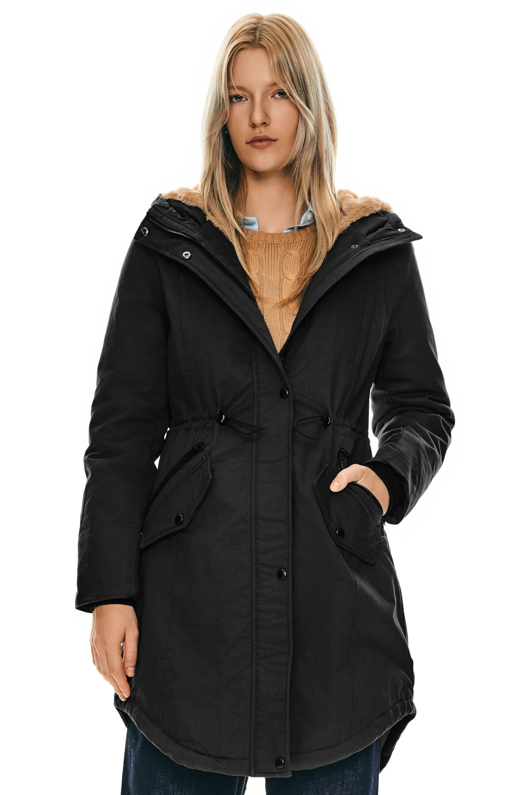 Orolay Parka de Mujer con Capucha y Forro Polar Chaqueta Acolchada para el Invierno