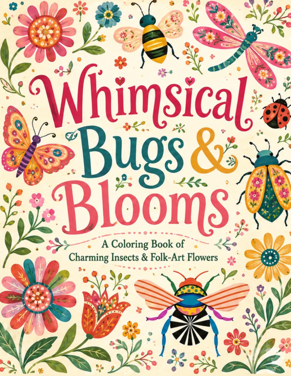 Whimsical Bugs & Blooms Coloring Book: A Charming Collection of Floral Insect Coloring Pages with Butterflies, Bees, Beetles, Ladybugs, Dragonflies, Caterpillars, and Folk-Art Flowers