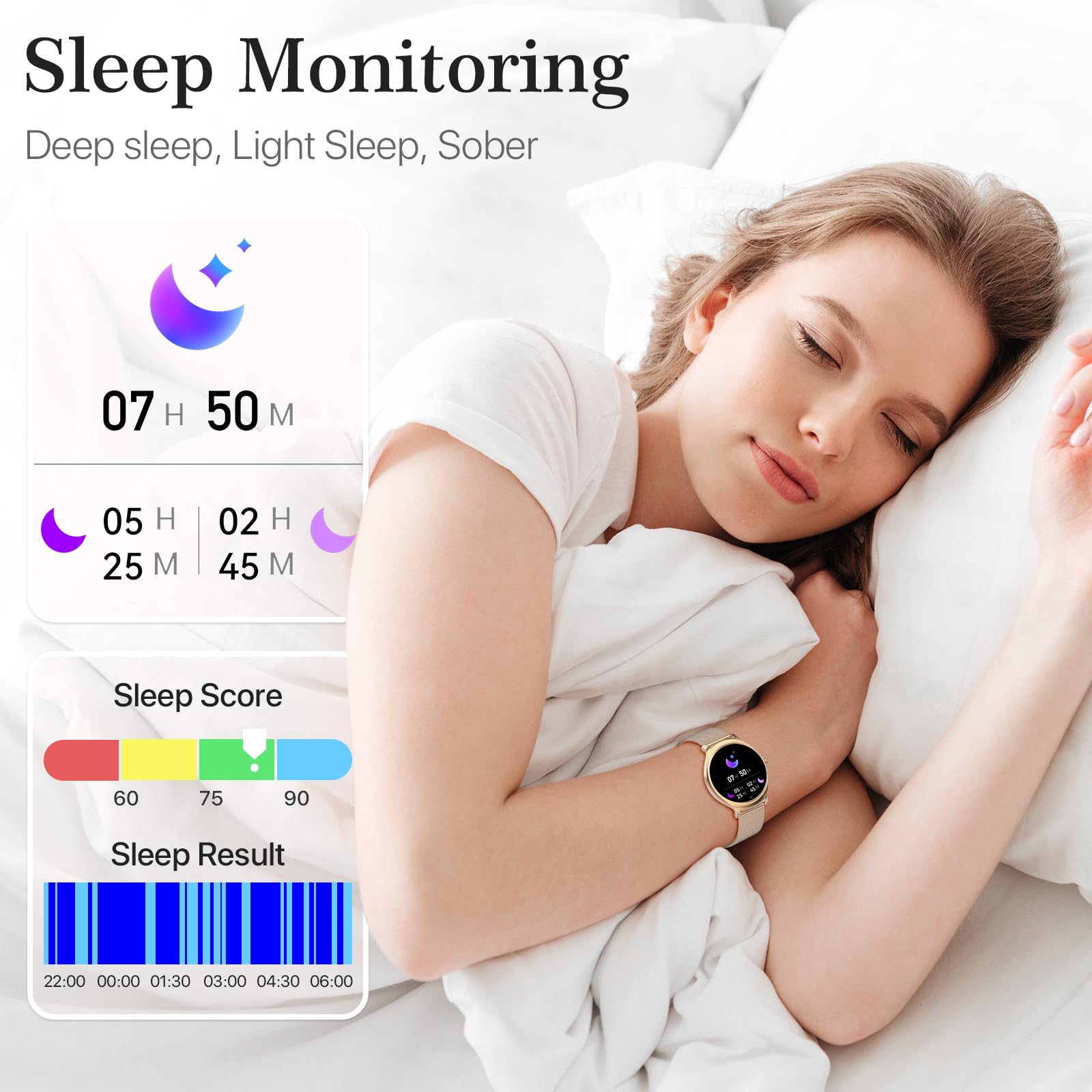 Montre Connectée Femme avec Appel Bluetooth, 1.39" inch Touchscreen Montre Intelligente avec 113 Modes Sport Fréquence Cardiaque Moniteur de Sommeil Assistant Vocal Chronometre pour Android iOS