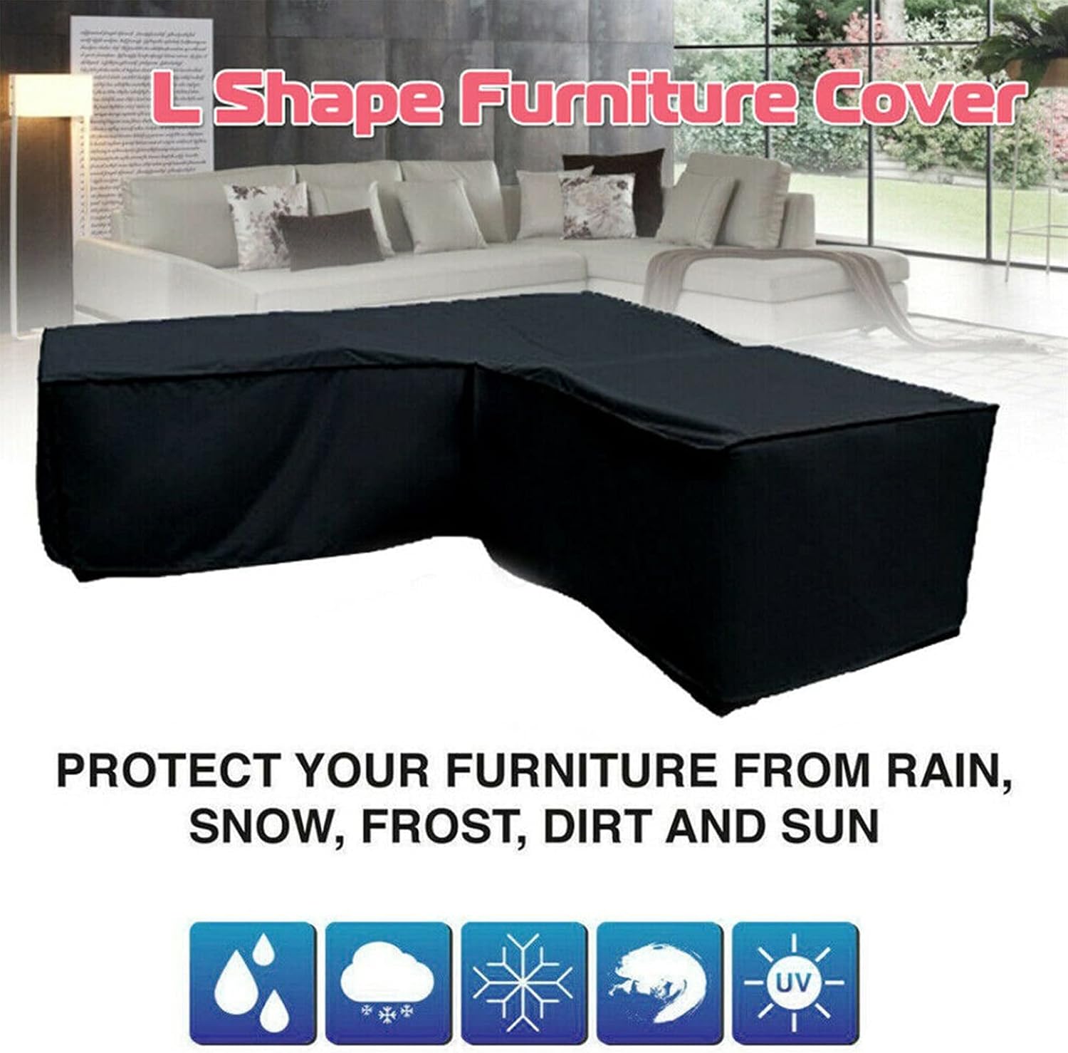 AWSAD Patio Garden Furniture Cover L Shape Patio Sofa Cover, Waterproof Sectional Sofa Couch Covers with Drawstrap Four Seasons，4 Sizes (Color : Black, Size : 215x215x67/80cm)