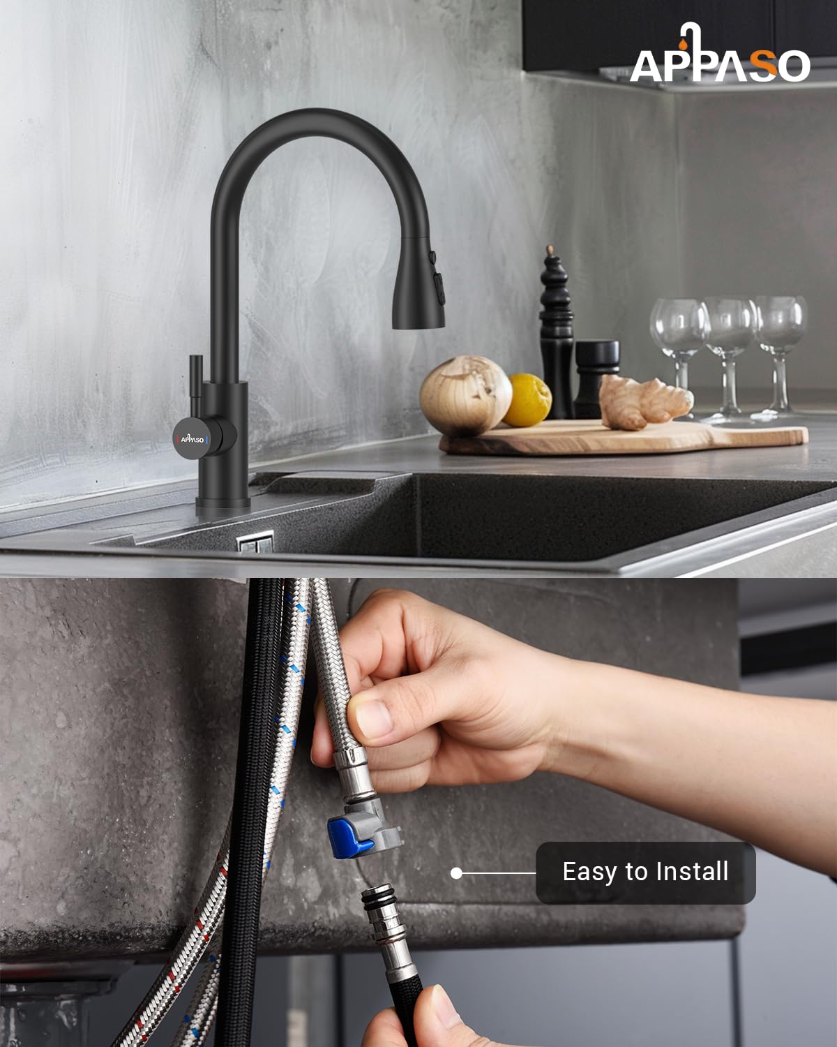 APPASO Grifo de cocina, grifo mezclador de alta presión para cocina Aceros inoxidables Cromo