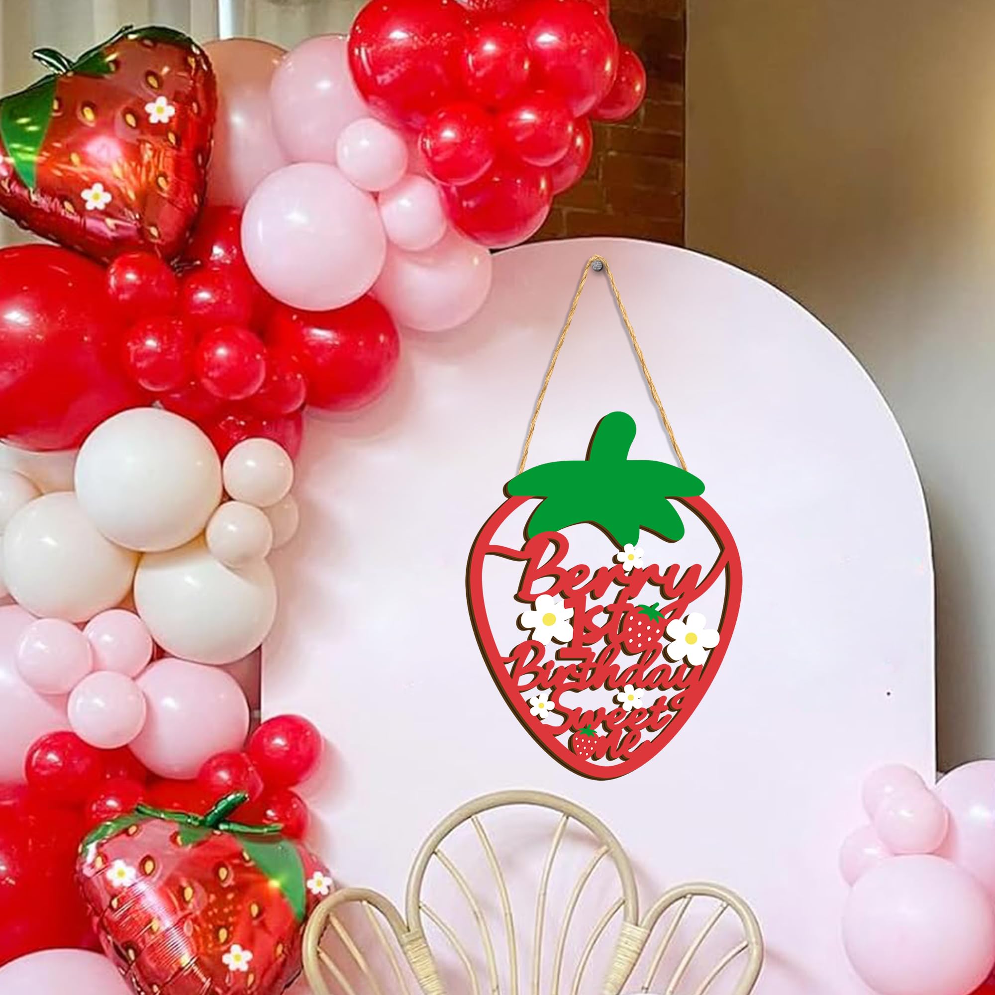 Wooden Strawberry Birthday Party Decorations Sign Berry 1st Birthday Hanging Sign Gift Baby Girl First Birthdays High Chair Banner Photo Prop Berry