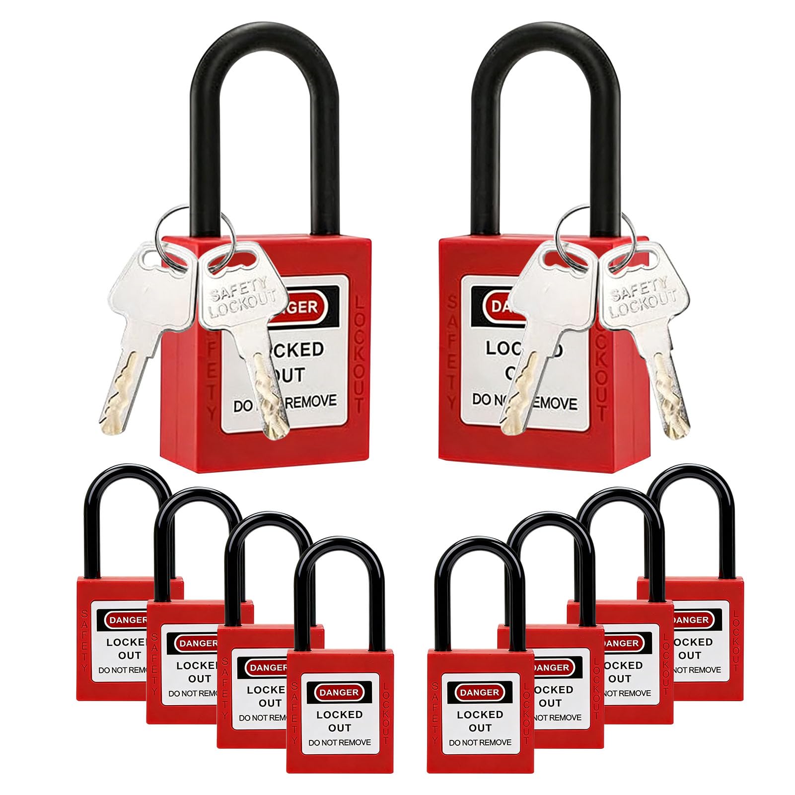 10 Pack Safety Lockout Padlocks with Keys, Lockout Padlocks with 2-Sided Labels and 10 Keys for Lock Out Tag Out Stations and Devices, Industrial, Electrical, Hydraulic and Pneumatic Applications(Red)