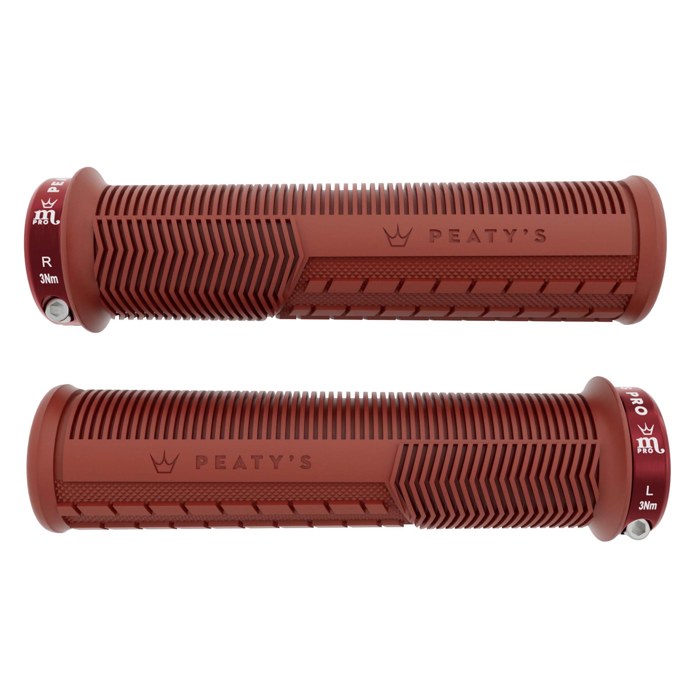 Peaty's Monarch Pro Mountain Bike Grips - Mushroom Texture Handle Grips for Trail Comfort, Dual Compound Design with Impact Dampening Core, BMX, Ebike & MTB Handlebar Grip - Thin 30-32mm, Brick Red