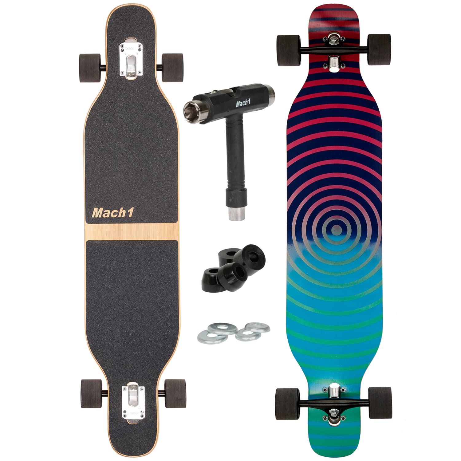 Camber Longboard with Ceramic Ball Bearings in Flex1 Drop Through Cruiser Freeride Skating Complete Board with T-Tool