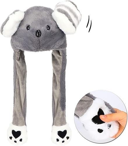Hopearl Sombrero de koala con orejas para saltar en movimiento, sombrero de felpa para vacaciones, cosplay, regalo divertido para niños y niñas,