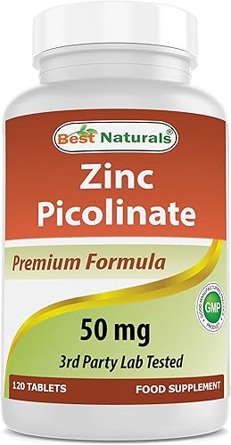 Miniatura 1 de Best Naturals Suplementos de zinc de 50 mg (como picolinato de zinc) - Vitaminas de zinc para adultos - 120 tabletas (120 unidades (paquete de 1))