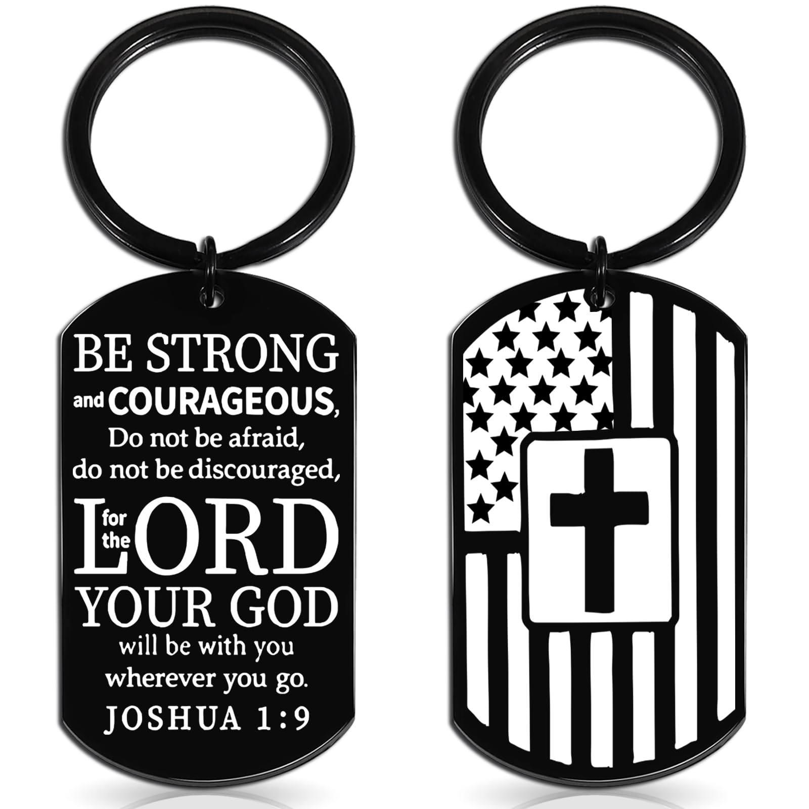 OEHEDOU Christian Dog Tag Chain for Men Teen Boys First Communion Gifts For Boys Baptism Gifts For Male Religious Gift For Men Christian Bible Verse Cross Keychain Jewelry Faith Godly
