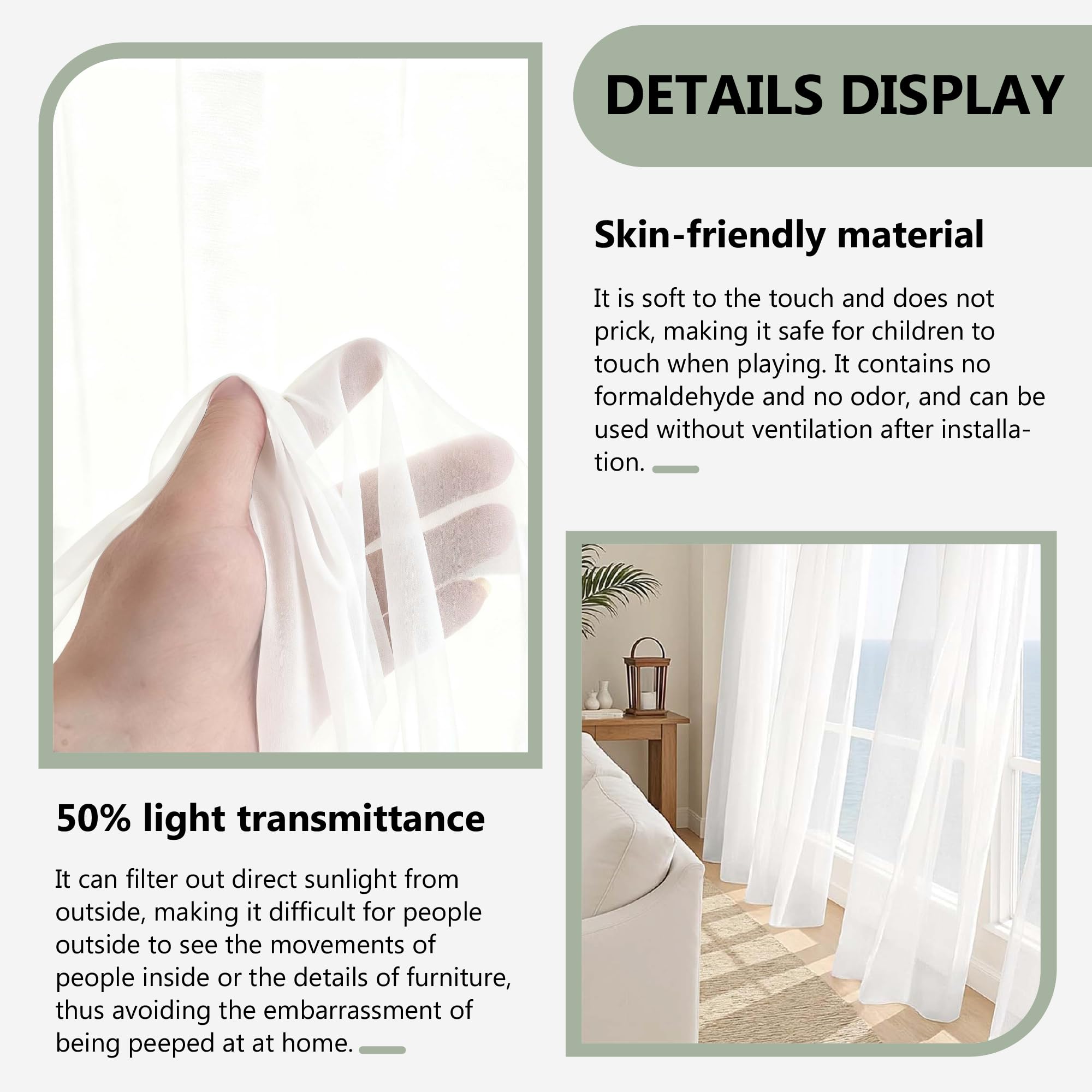 Rideaux Voilages 230 x 300 cm Transparen Lumineux Oeillets Voilages Intérieurs Élégants Décoration Balcon Placard, Blanc