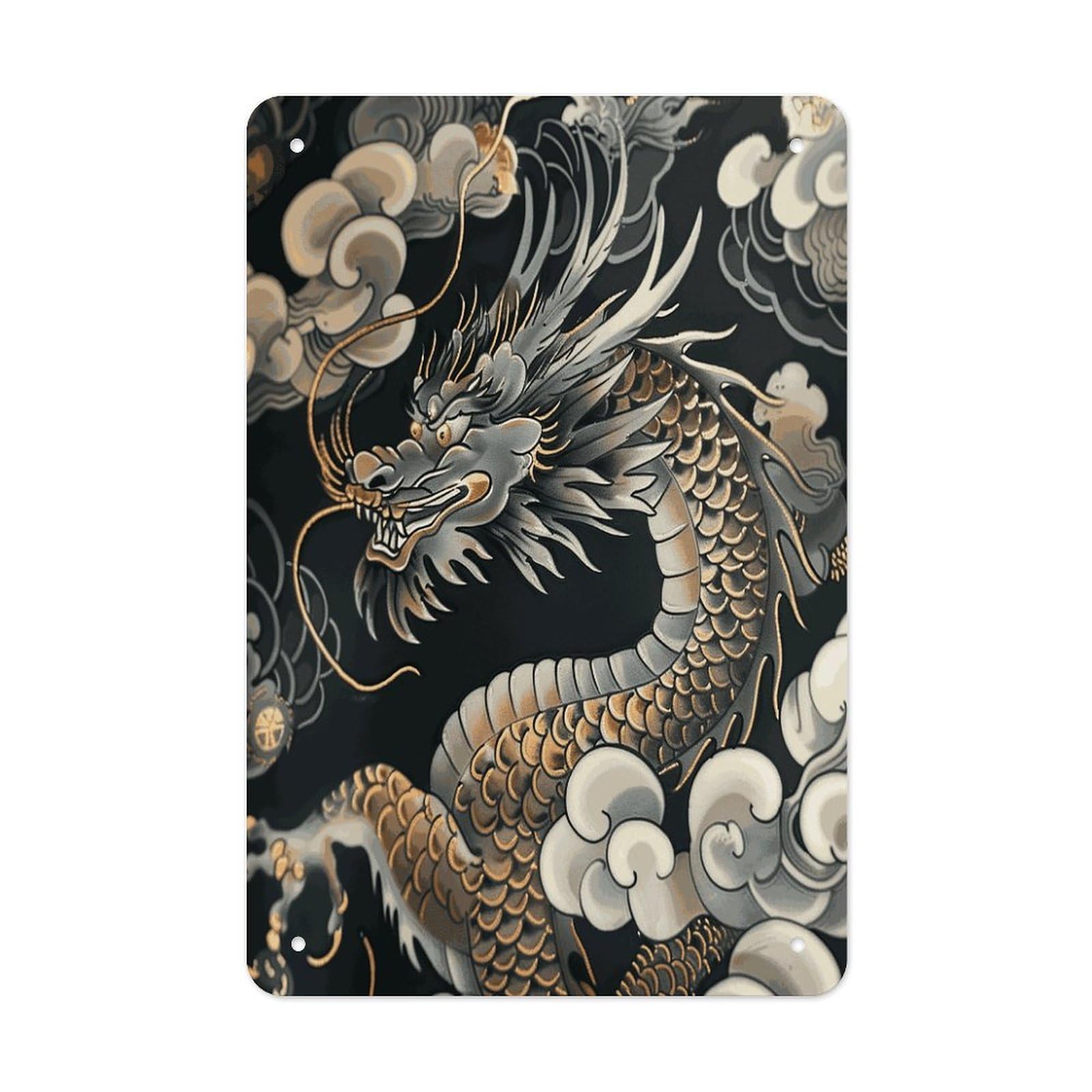 Black Oriental Dragon Metal Tin Sign Wall Decor Funny Retro Sign Weatherproof Metal Wall Art for Indoor Or Outdoor Retro Tin Signs for Kitchen Office Home Bar Decor 11.8 X 7.9 Inch
