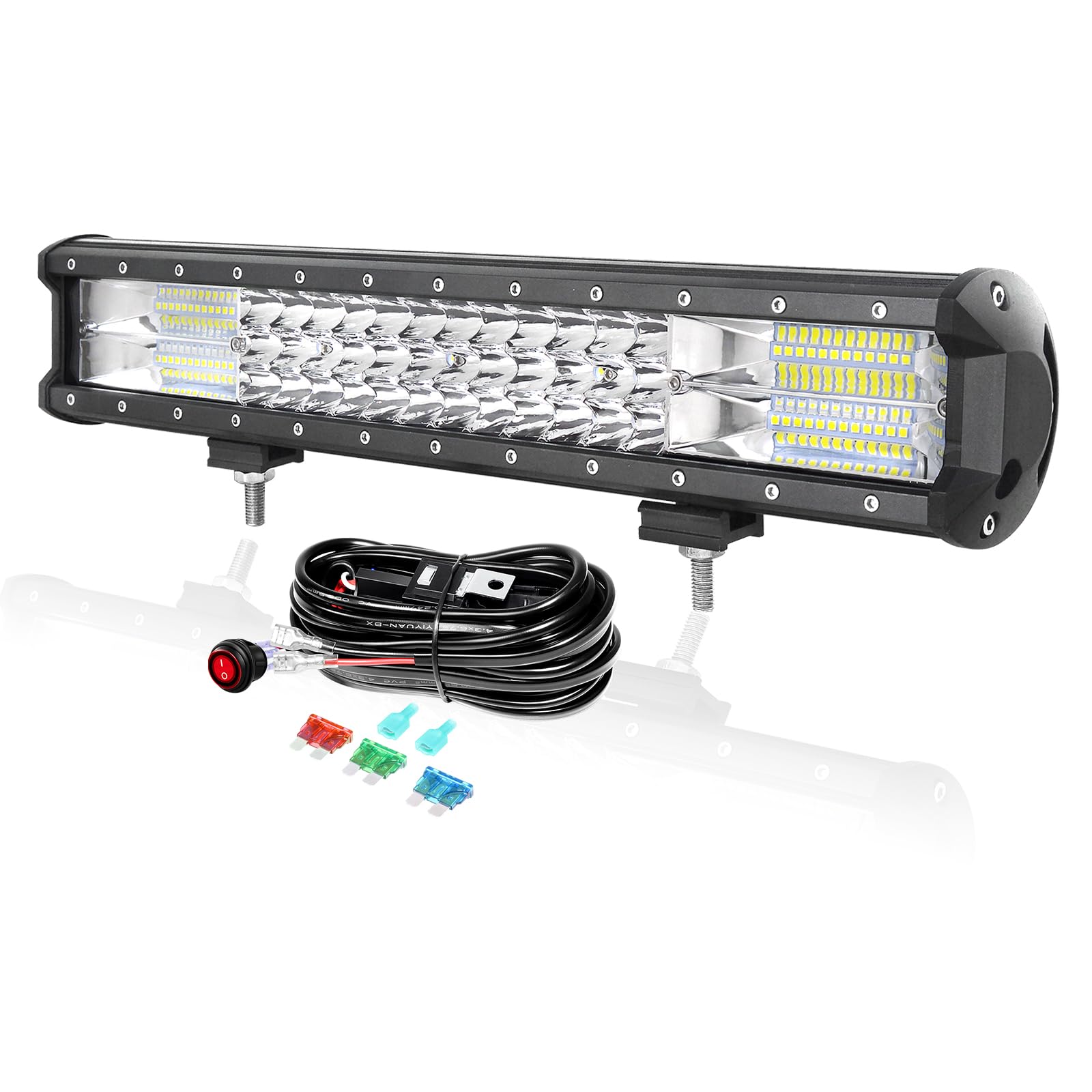 PICAA LED Lichtleiste KFZ, 18 Zoll 252W LED Arbeitsscheinwerfer mit 12V Kabelbaum Kit, 6000K Weiß Lightbar Zusatzscheinwerfer Auto Offroad Beleuchtung für SUV, LKW, 4x4, Traktor