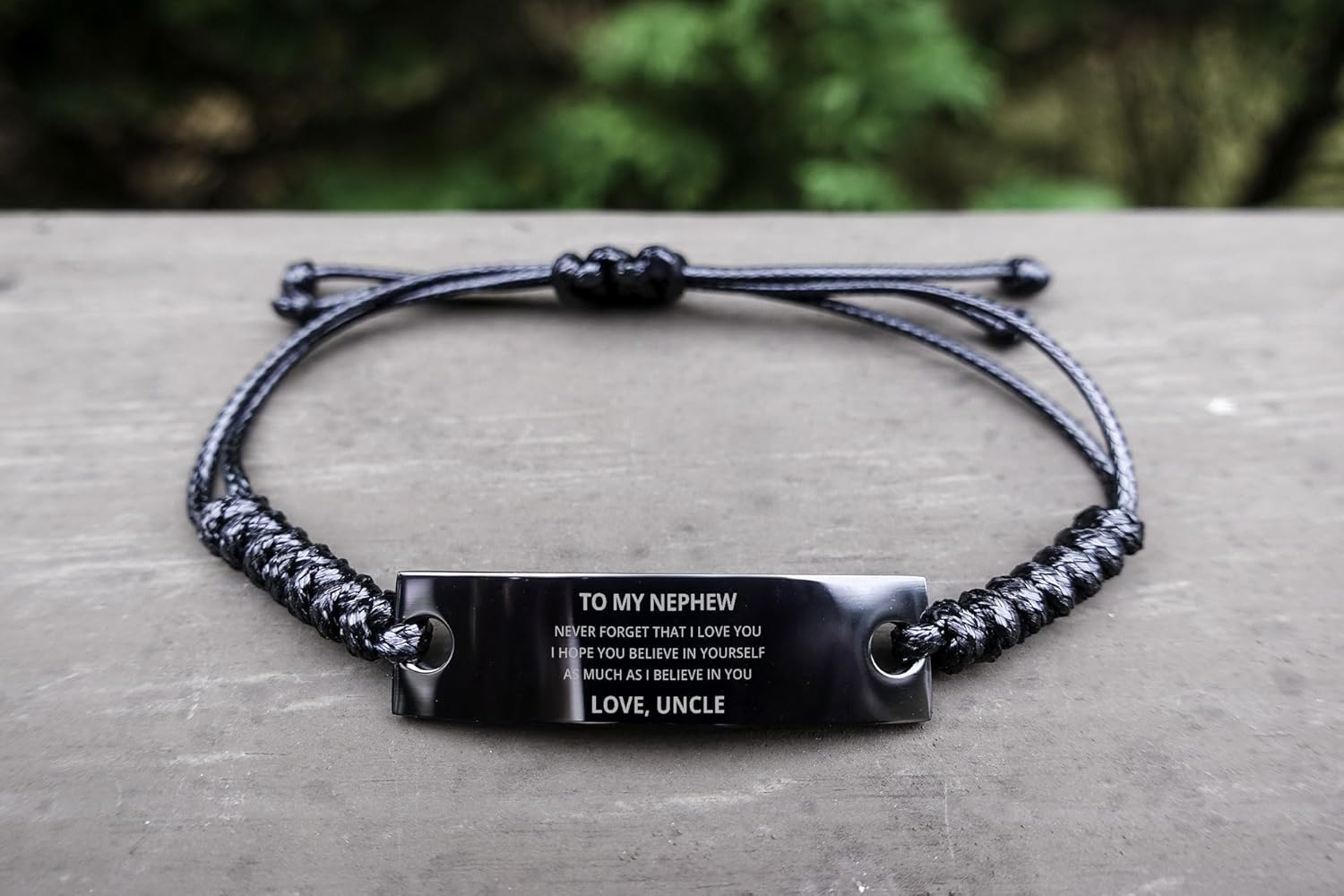 DARIN GIFT To My Nephew Black Rope Bracelet Gifts From Uncle - Never Forget That I Love You I Hope You Believe in Yourself - Motivational Graduation Christmas Birthday Gifts For Men Him, Engraved