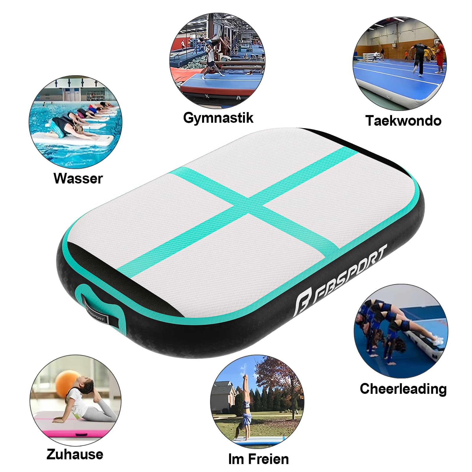 FBSPORT Airtrack - Tappetino da ginnastica con pompa ad aria, spessore 20 cm, spessore 60 cm, con borsa per il trasporto, per casa, esterni, yoga, esercizi