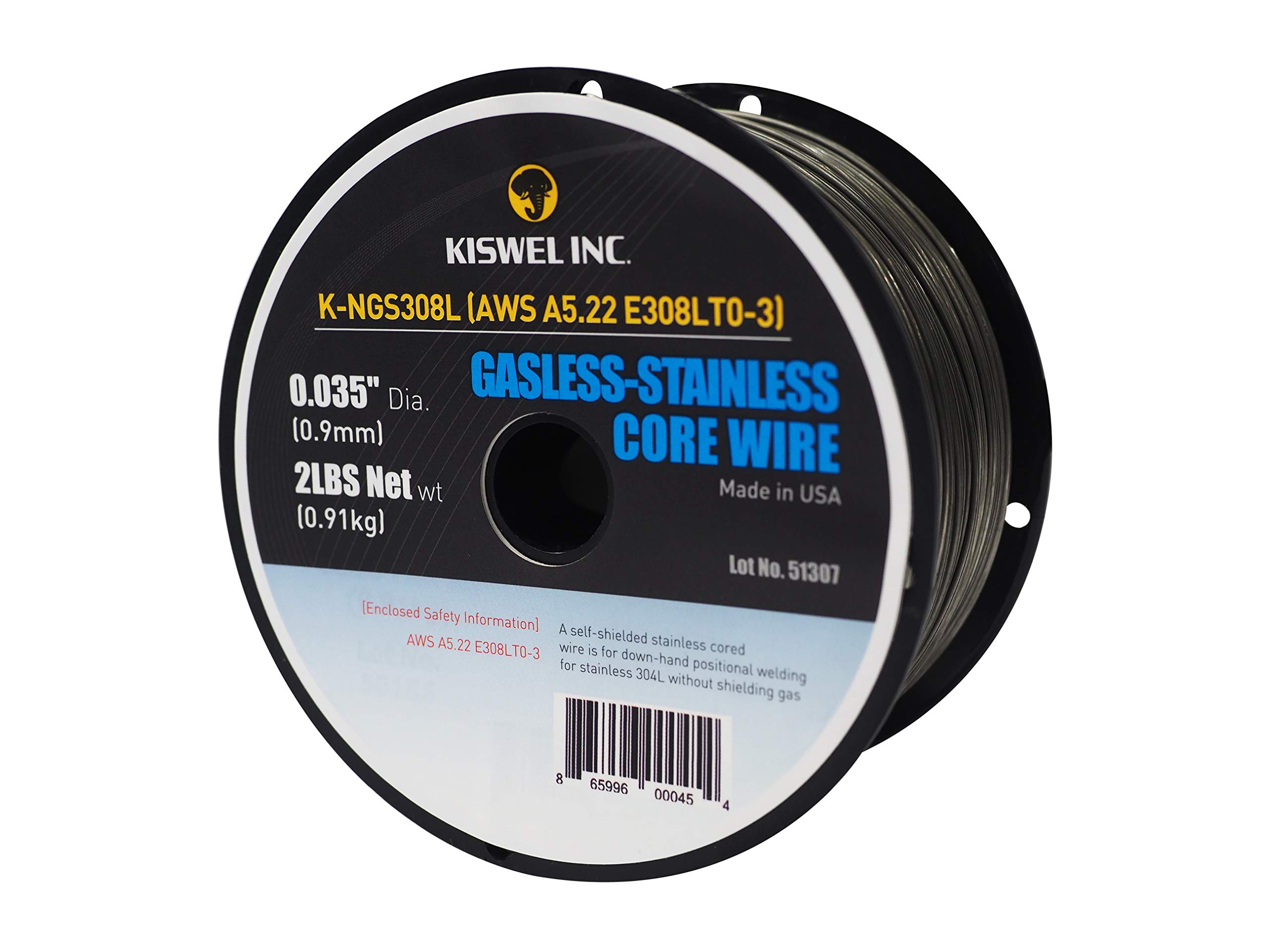 (Made in USA) Kiswel K-NGS308L E308LT0-3 .035 in. Dia 2lb. Gasless-Stainless Welding Wire