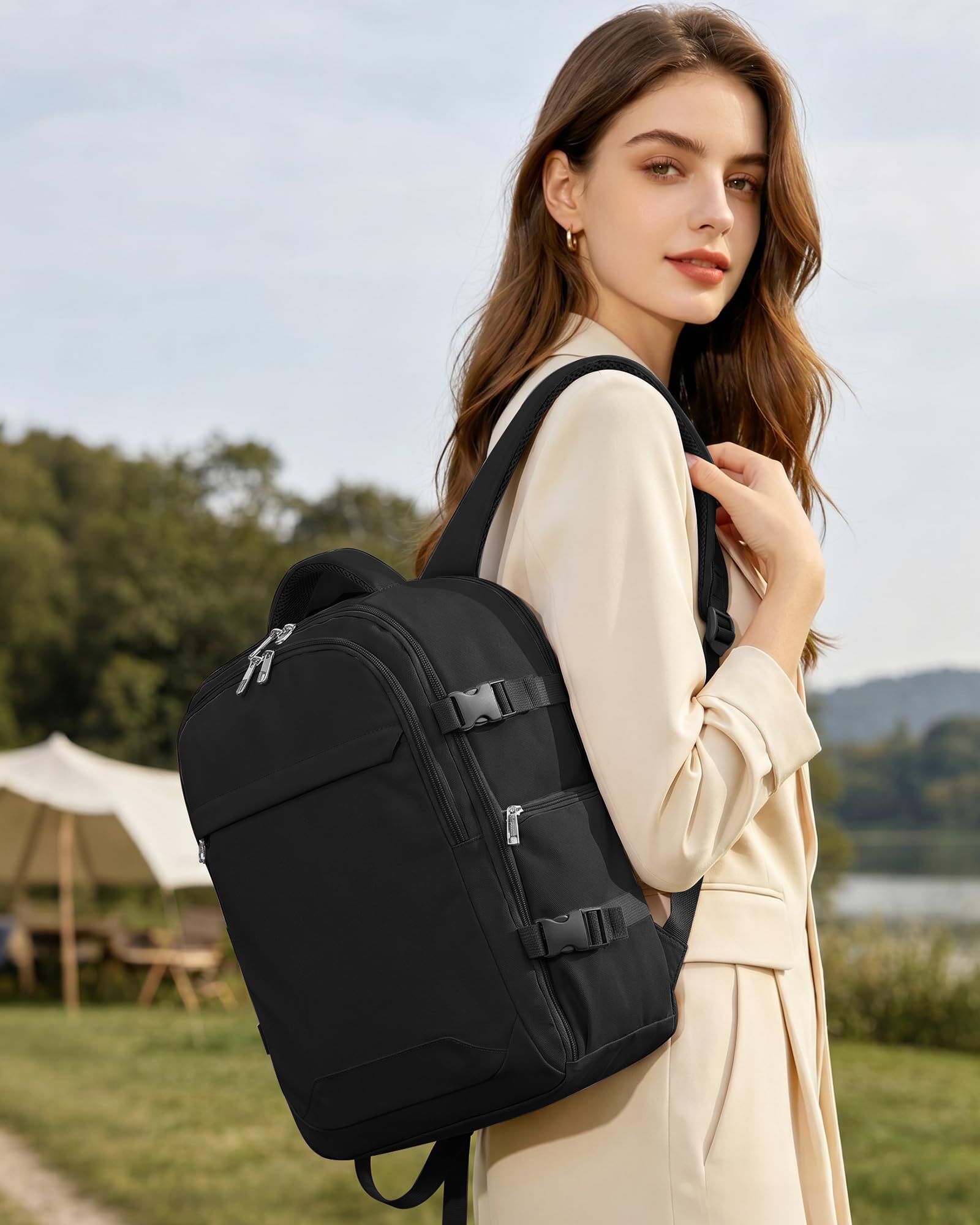 Mochila 40x30x20 para Ryanair Expande a 40x30x25 | 24L Ampliable a 30L Mochila Viaje Cabina Avion 40x20x25 Maleta con Bolsillo Antirrobo para Hombre y Mujer, Negro