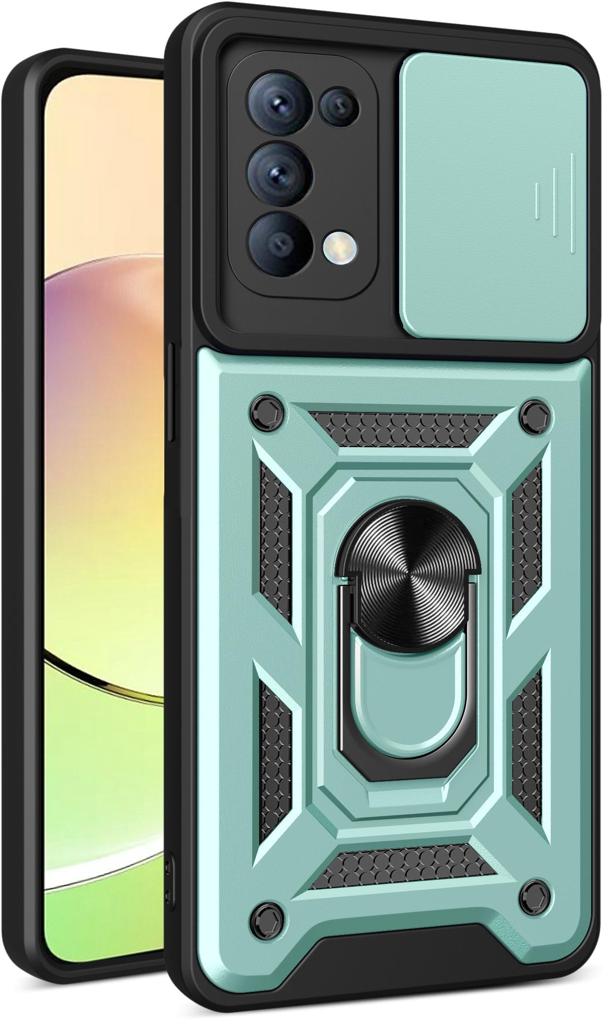 Compatible with Oppo Reno 5 5G Case Cover,with Slide Camera Lens Cover Compatible with Oppo Find X3 Lite 5G CPH2145 / Reno5 4G/5G CPH2145 CPH2159 Case Green