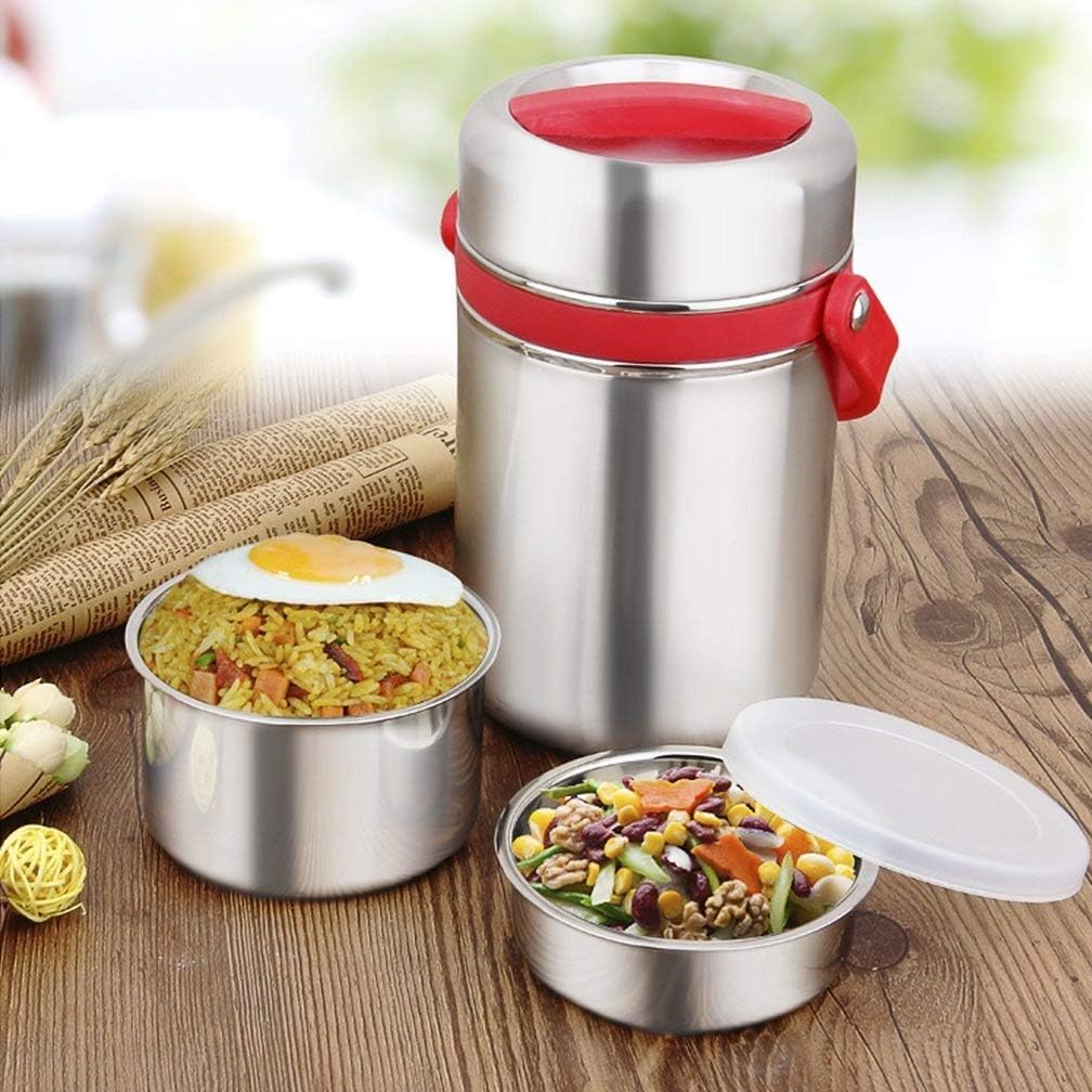 304 Double Layer Vacuum Heat Preservation Pot, Anti Overflow Pot, Ultra Long 6 Hours Lunch Box (2.0L, Red)