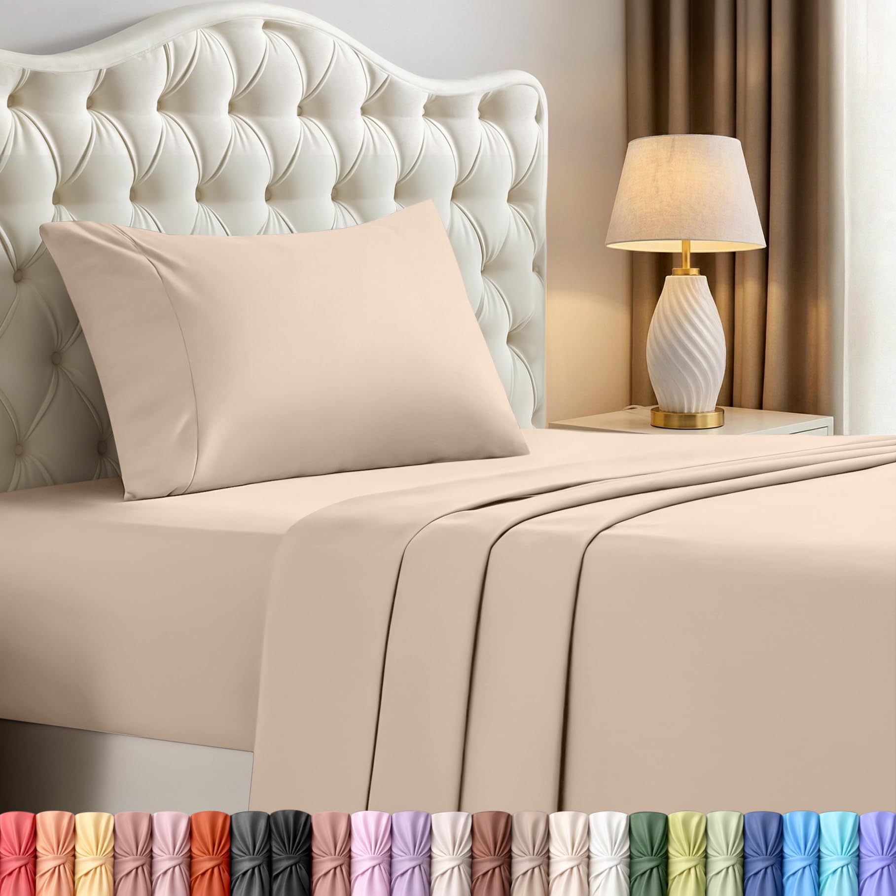 Utopia Bedding Twin Bed Sheets Set - 4 Piece Bedding - Brushed Microfiber - Shrinkage and Fade Resistant - Easy Care (Twin, Beige)