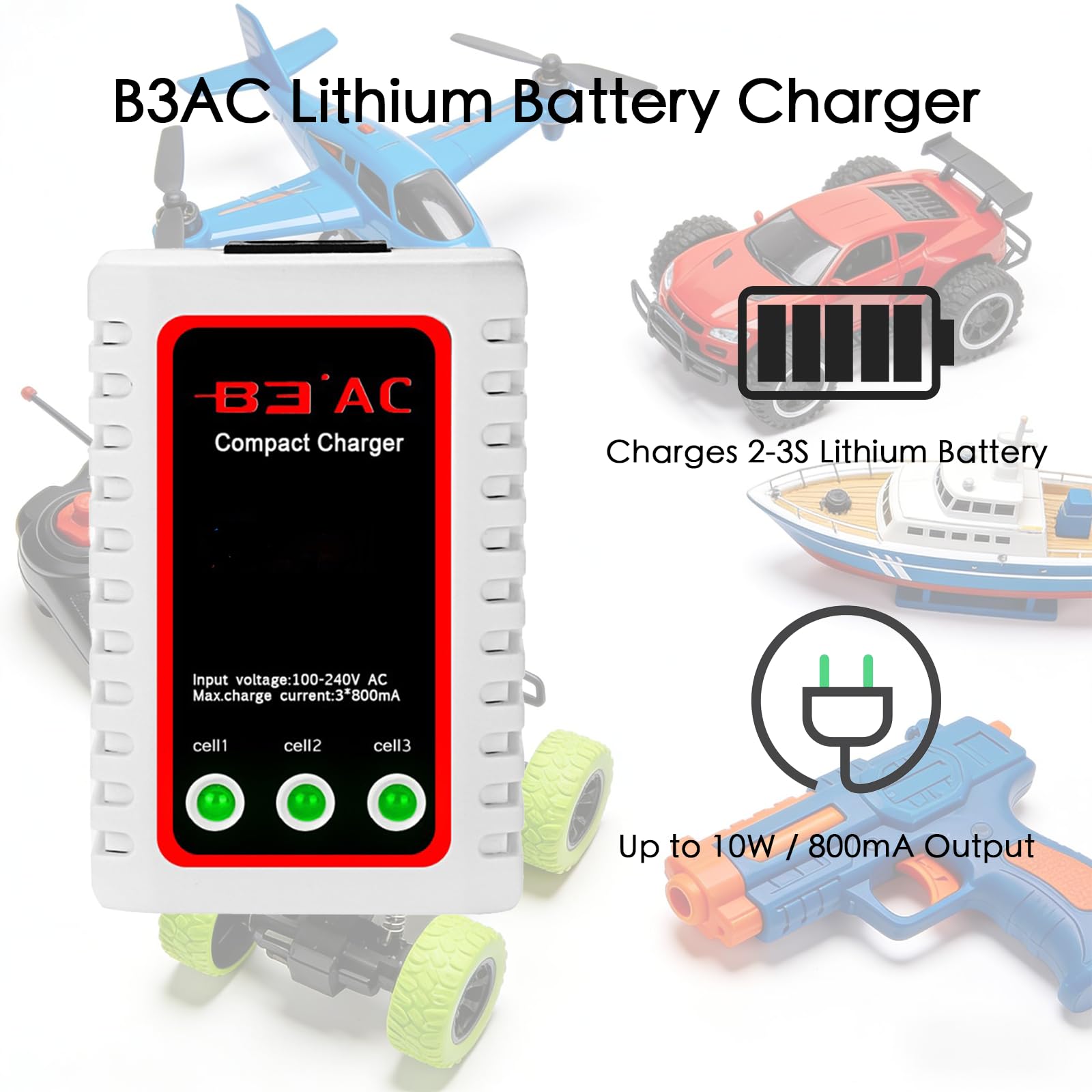 B3AC RC Kompaktowa Ładowarka do Akumulatorów Litowych 2S 3S Ładowarka Zabawek Pilot z Wejściem AC 100-240V Wtyczka UK UE US Wskaźnik LED