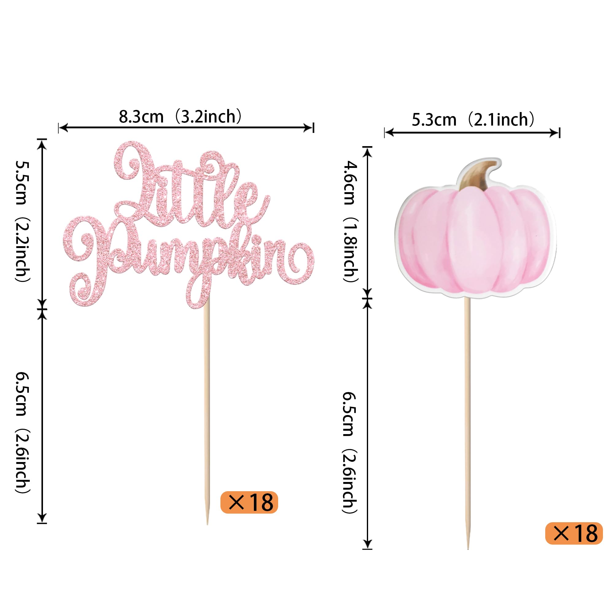 Rsstarxi 36 Pack Little Pumpkin Cupcake Toppers Baby Shower Decorations Cupcake Picks for Girl Birthday Party Cake Decorations Pink
