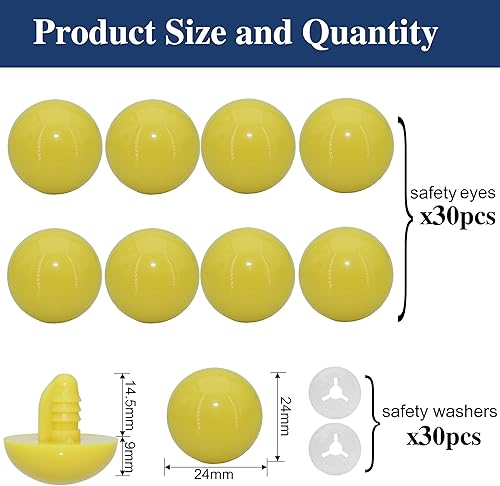 Miniatura 8 de Thalinfayi - 60 ojos de seguridad y arandelas seguras para ganchillo Amigurumi - Ojos de seguridad de plástico grandes de 0.945 in, ojos de
