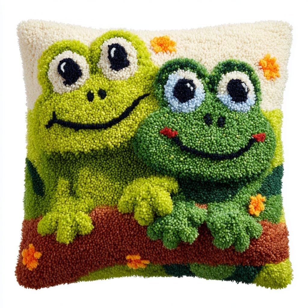 Henypt Latch Hook Pillow Case Kits, Frog