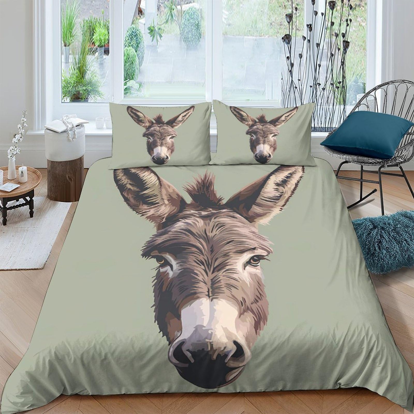 Ctjqhvkz Style-1 3D Printed Donkey Face Fitted Sheet Microfiber Soft Breathable Animal Pattern Bed Cover For Bedroom Guest Room Decor Single（135X200cm）