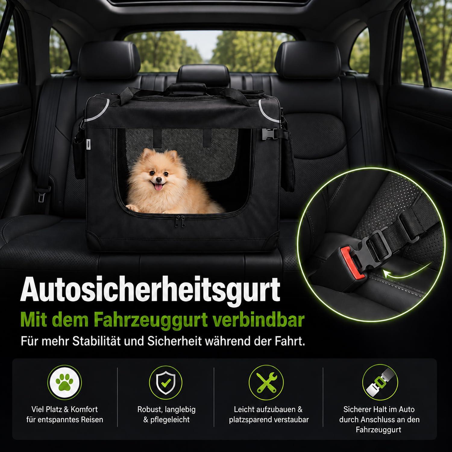 Zedelmaier Hundebox Faltbar Hundetransportbox, M 60x44x42cm, robust Transportbox für Hund & Katze Groß Hundetasche Auto Haustiertransportbox für Unterwegs & Zuhause Schwarz