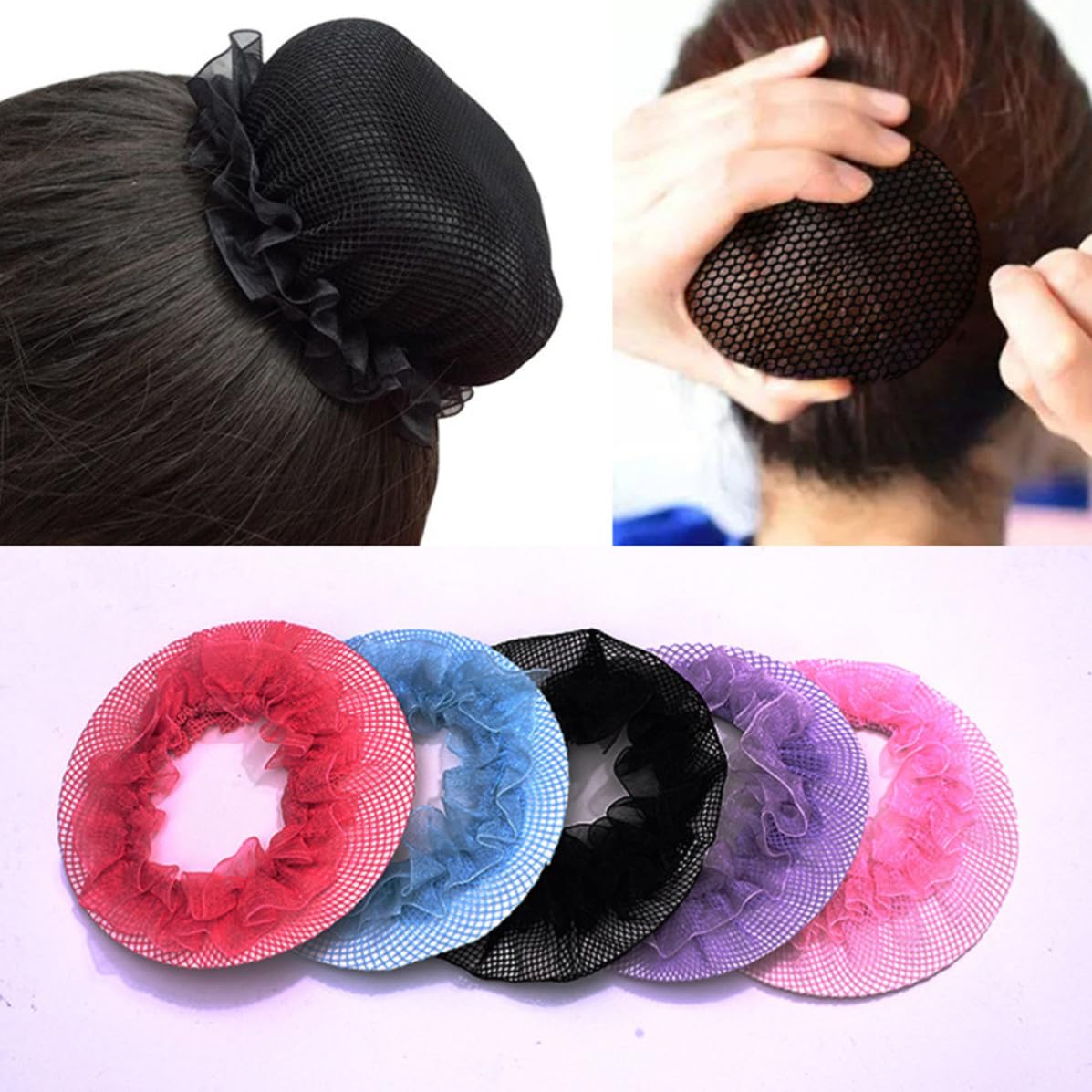 Elastic Dancer Hairnet for Long Hair Buns, Black Polyester