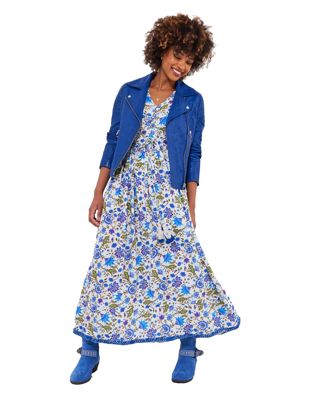 Joe Browns Women's Blue Sequin Embellished Boho Floral Maxi Dress, 42 Pequeño Size 14 Petite