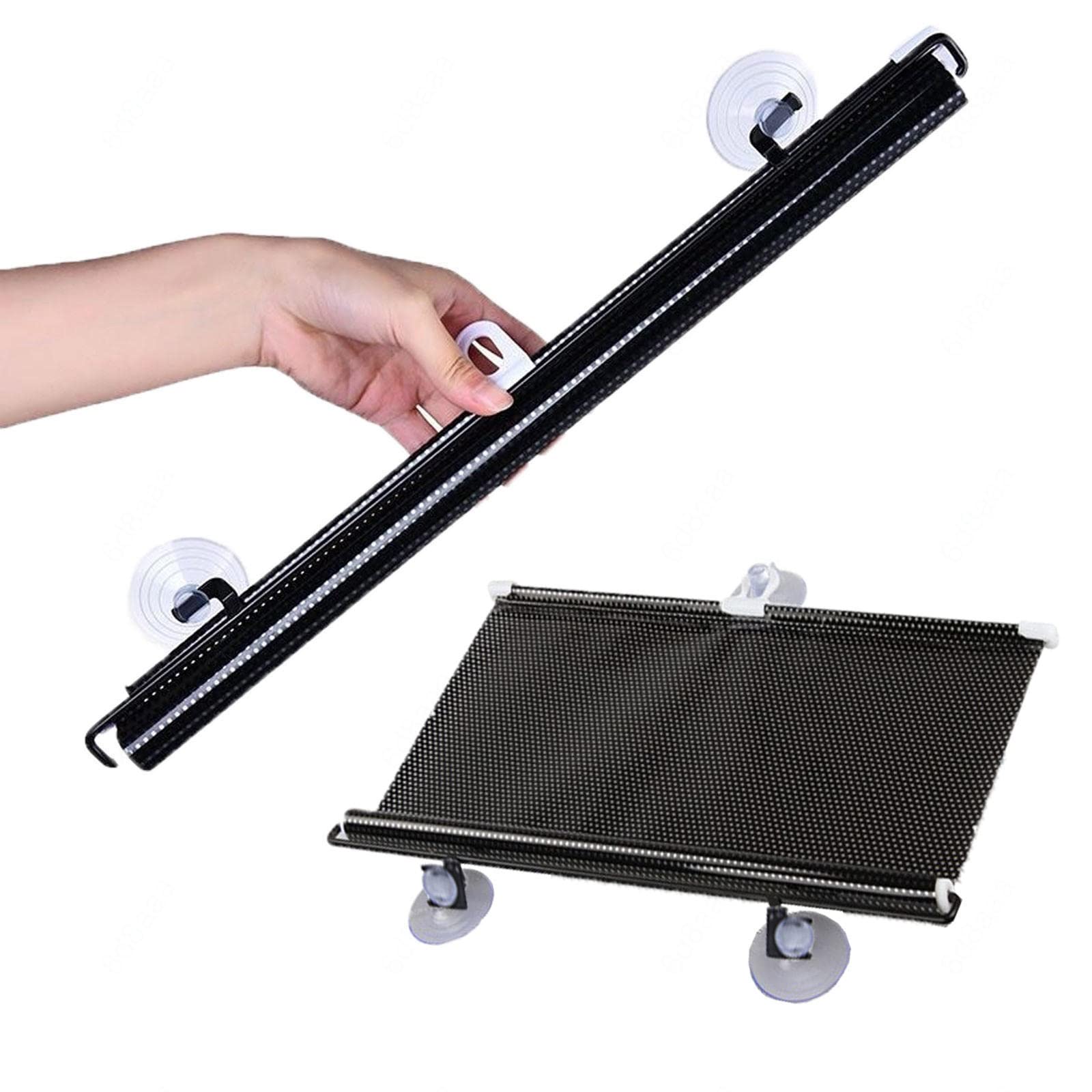 Portable Sun Protection Roller Curtai,Blackout Blinds with Three Suction Cups,Temporary Sun Shades,UV Protection,Free-Perforated Lightweight Shade,Privacy Protection,Black-45x125cm(17.72 * 49.21in)