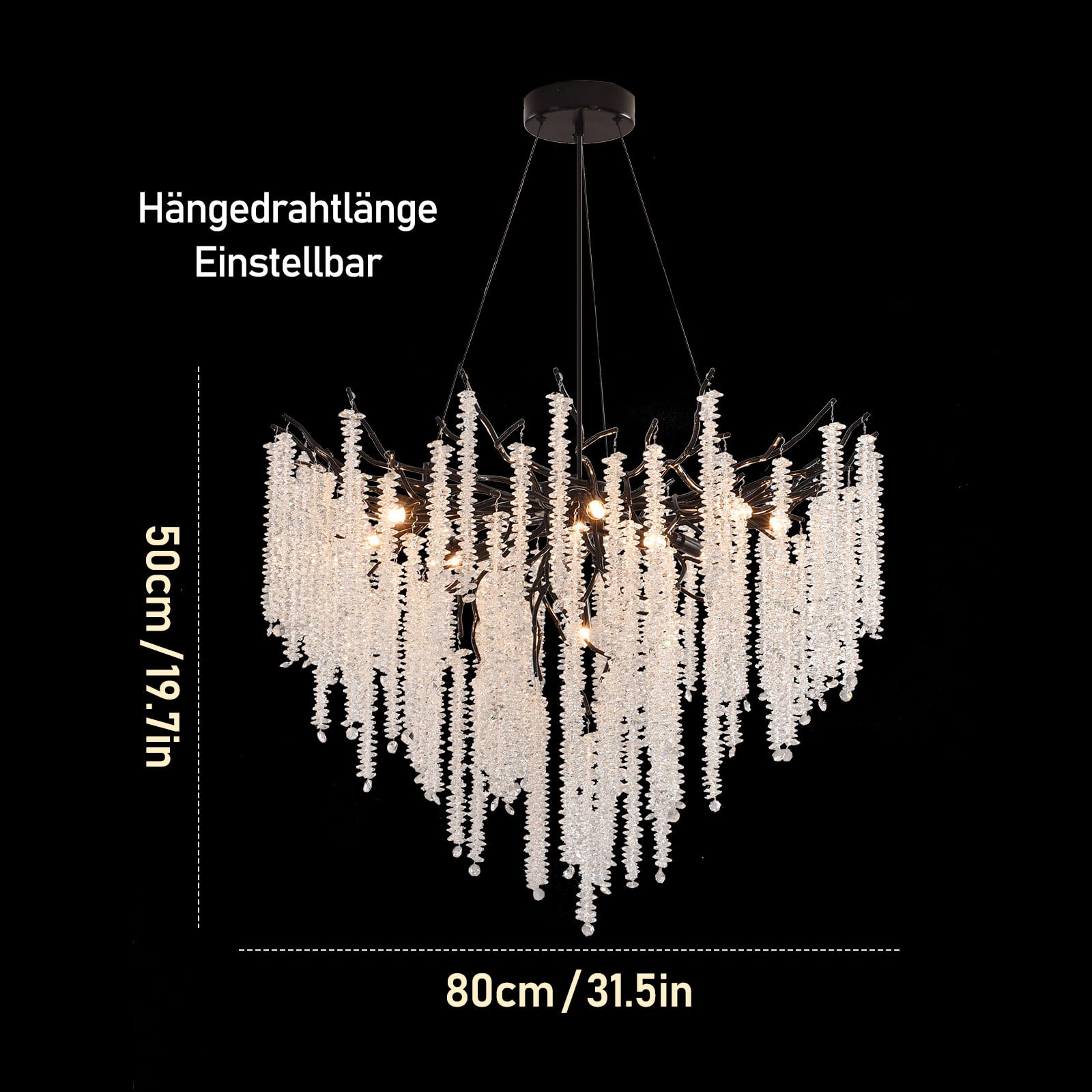 AHXIAOZN Moderno Lampadario al Cristallo,G9 Lusso Lampadario in Cristallo,K9 Cristallo Lampadario Rotondo per salotto, sala da pranzo, camera da letto, ristorante(Nero,80cm