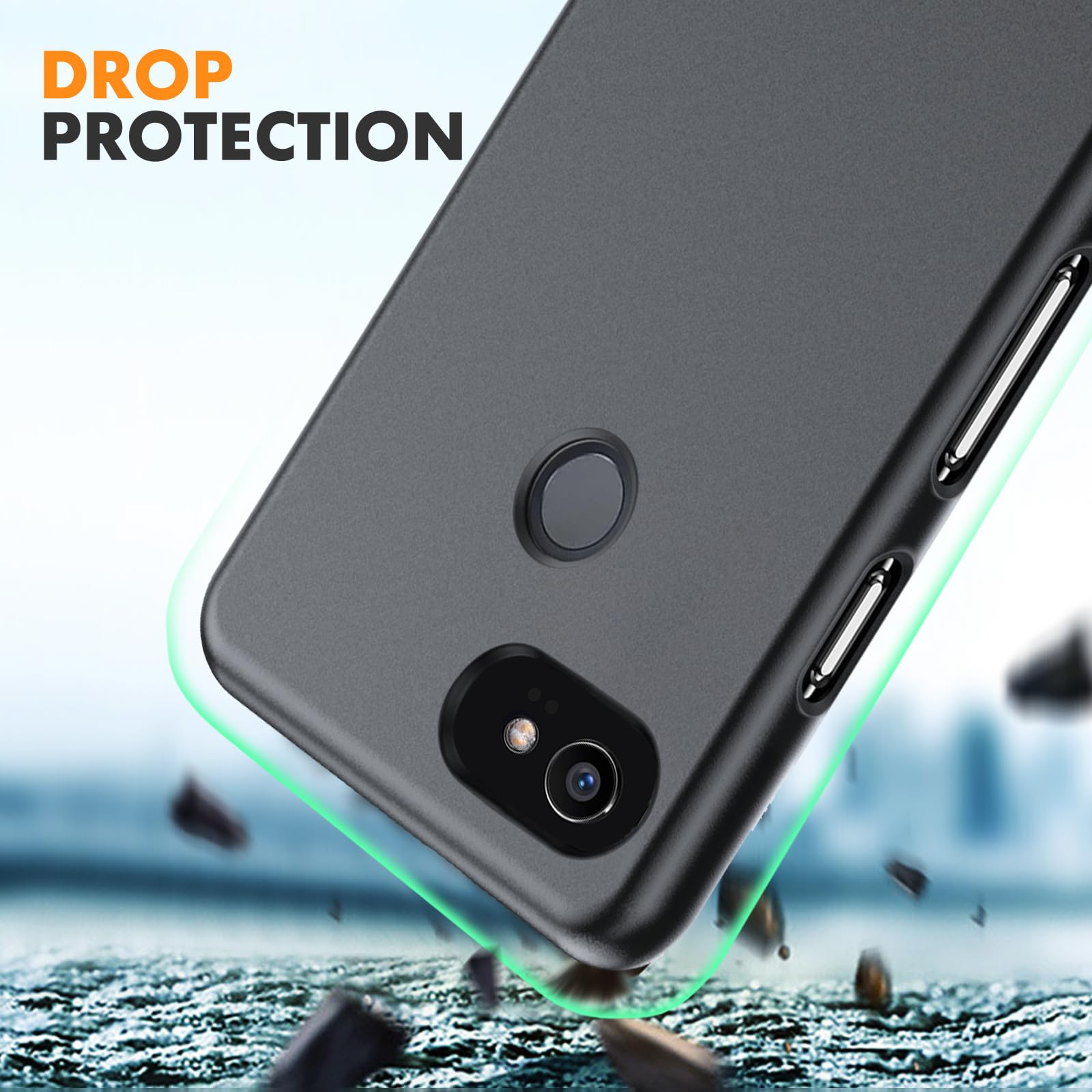 Dioxide Compatible for Google Pixel 2 XL Phone Case with Screen Protector, Soft TPU Silicone Case Shockproof Non-Slip Camera Protective Case Slim Cover for Google Pixel 2 XL Phone Case, Black